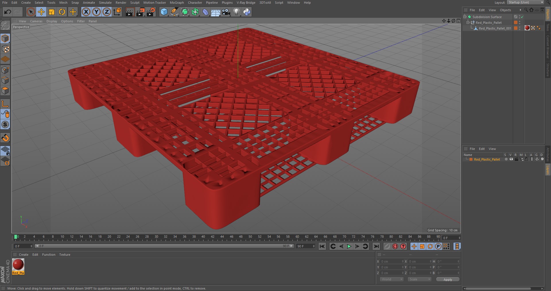 3D Red Plastic Pallet model