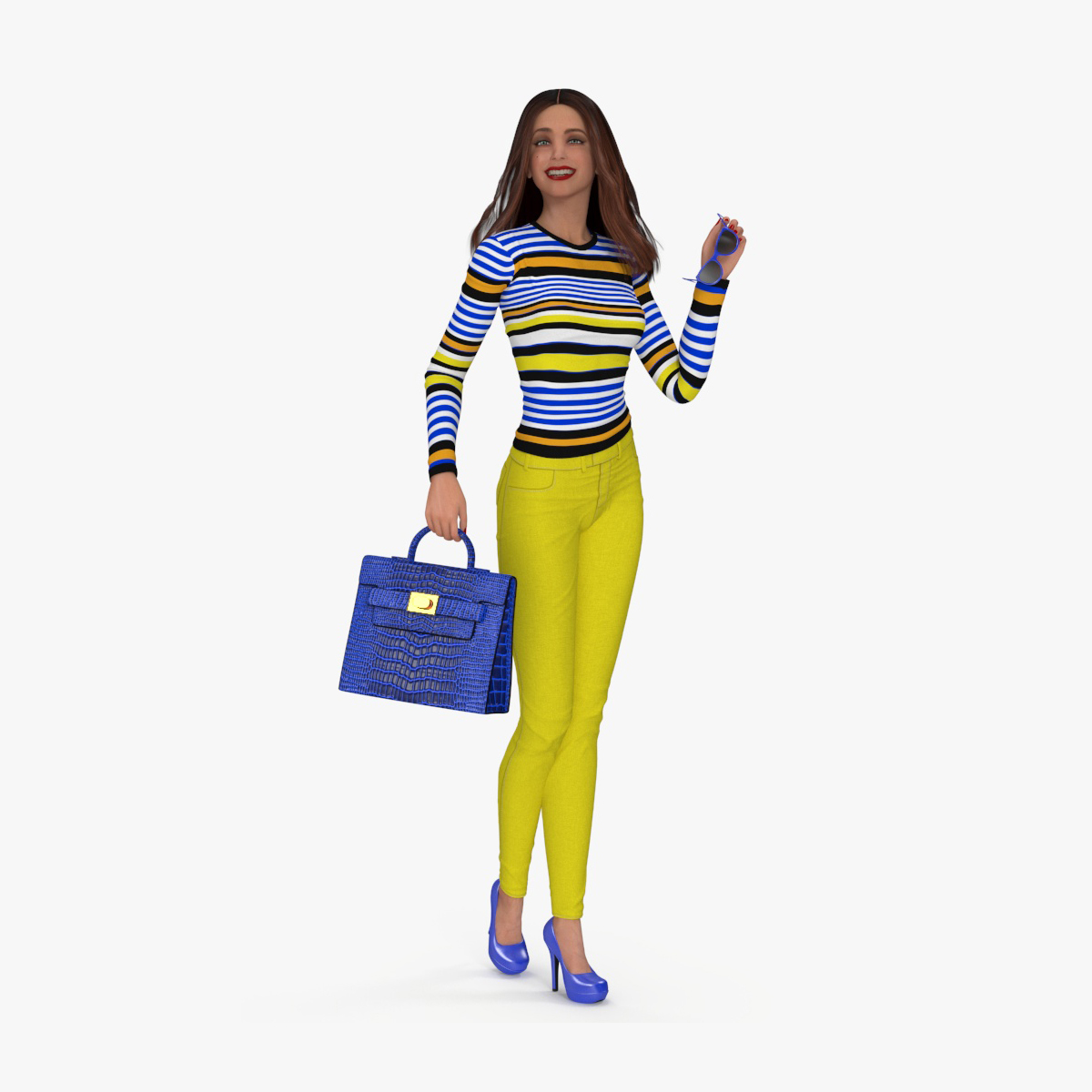 3D Fashionable European Female with Handbag Rigged for Maya