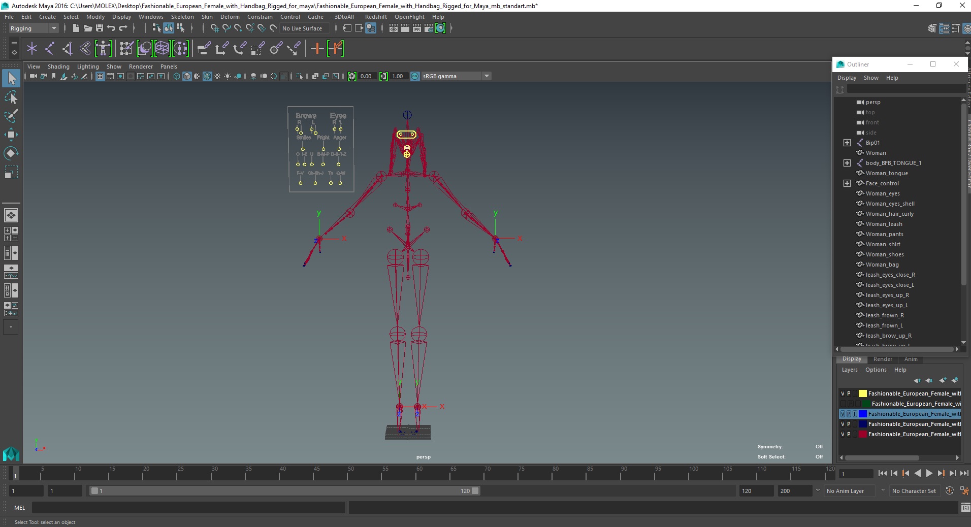 3D Fashionable European Female with Handbag Rigged for Maya
