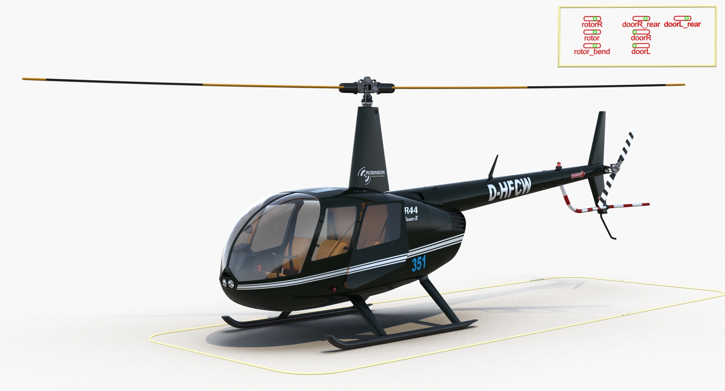 3D Light Helicopter Robinson R44 Rigged 2 model