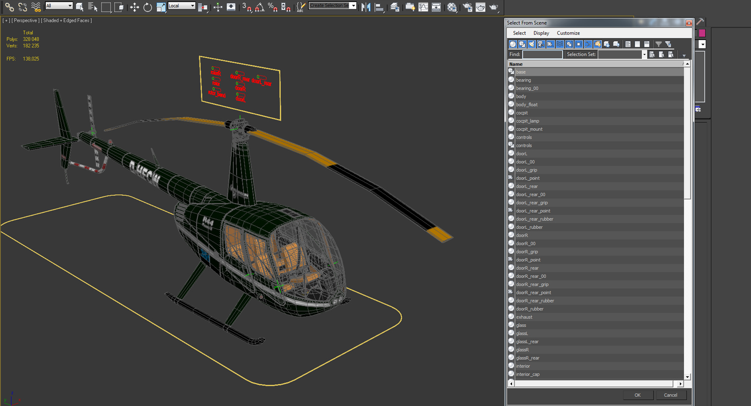 3D Light Helicopter Robinson R44 Rigged 2 model