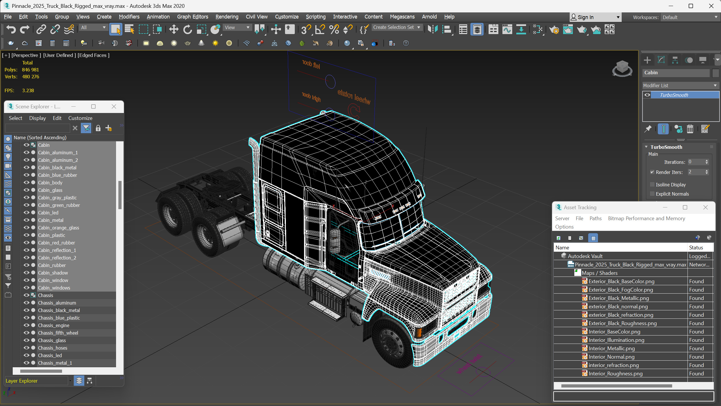 Pinnacle 2025 Truck Black Rigged 3D