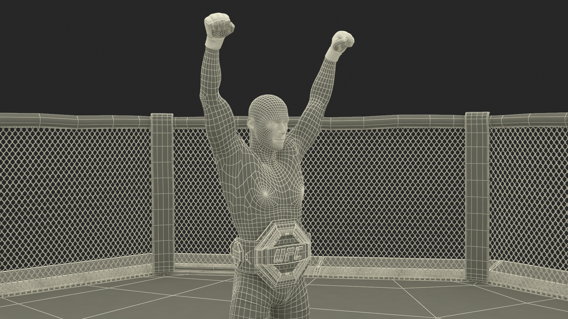 3D model UFC Fighting Arena with MMA Champion Fur