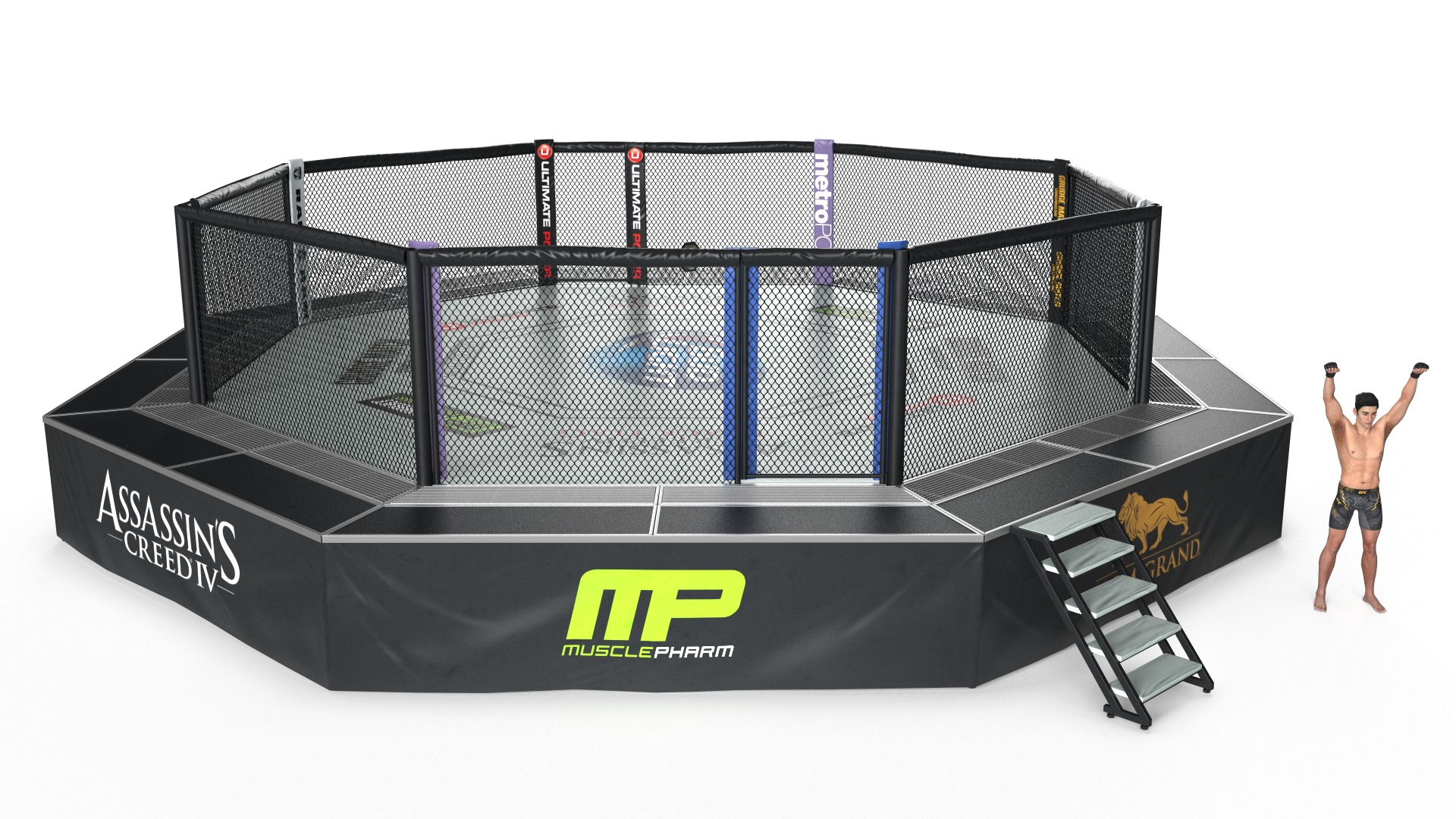 3D model UFC Fighting Arena with MMA Champion Fur