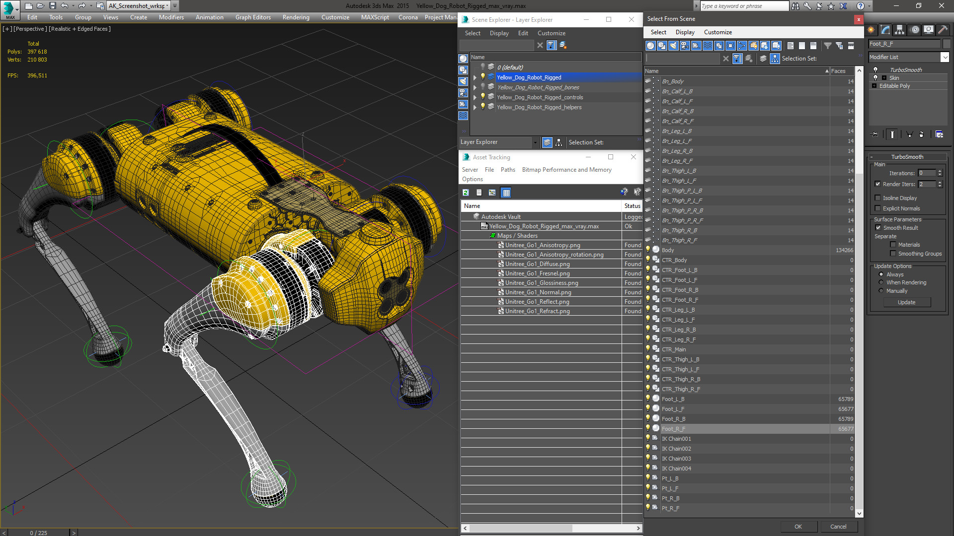 Yellow Dog Robot Rigged for Cinema 4D 3D