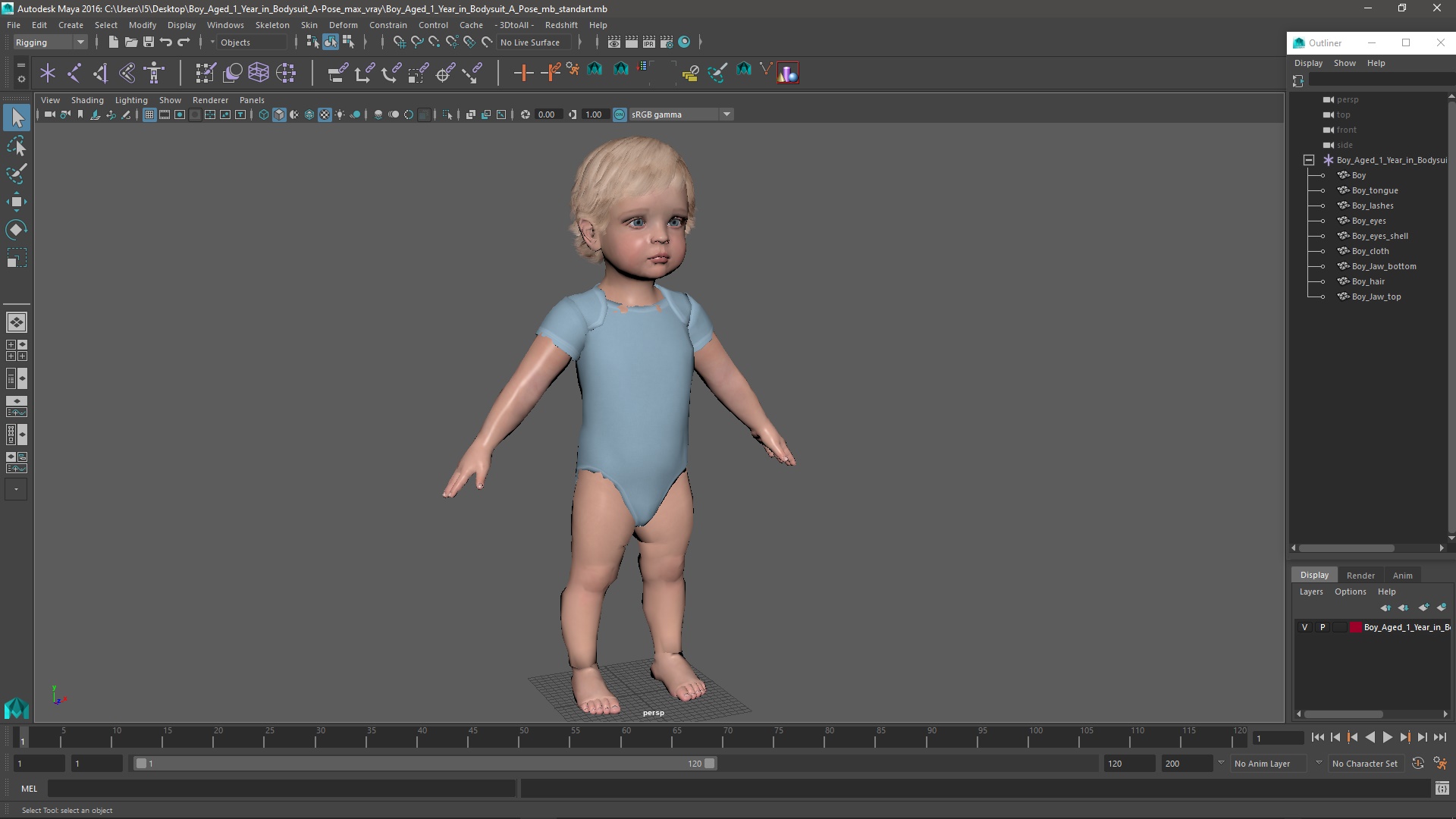 Boy Aged 1 Year in Bodysuit A-Pose 3D model