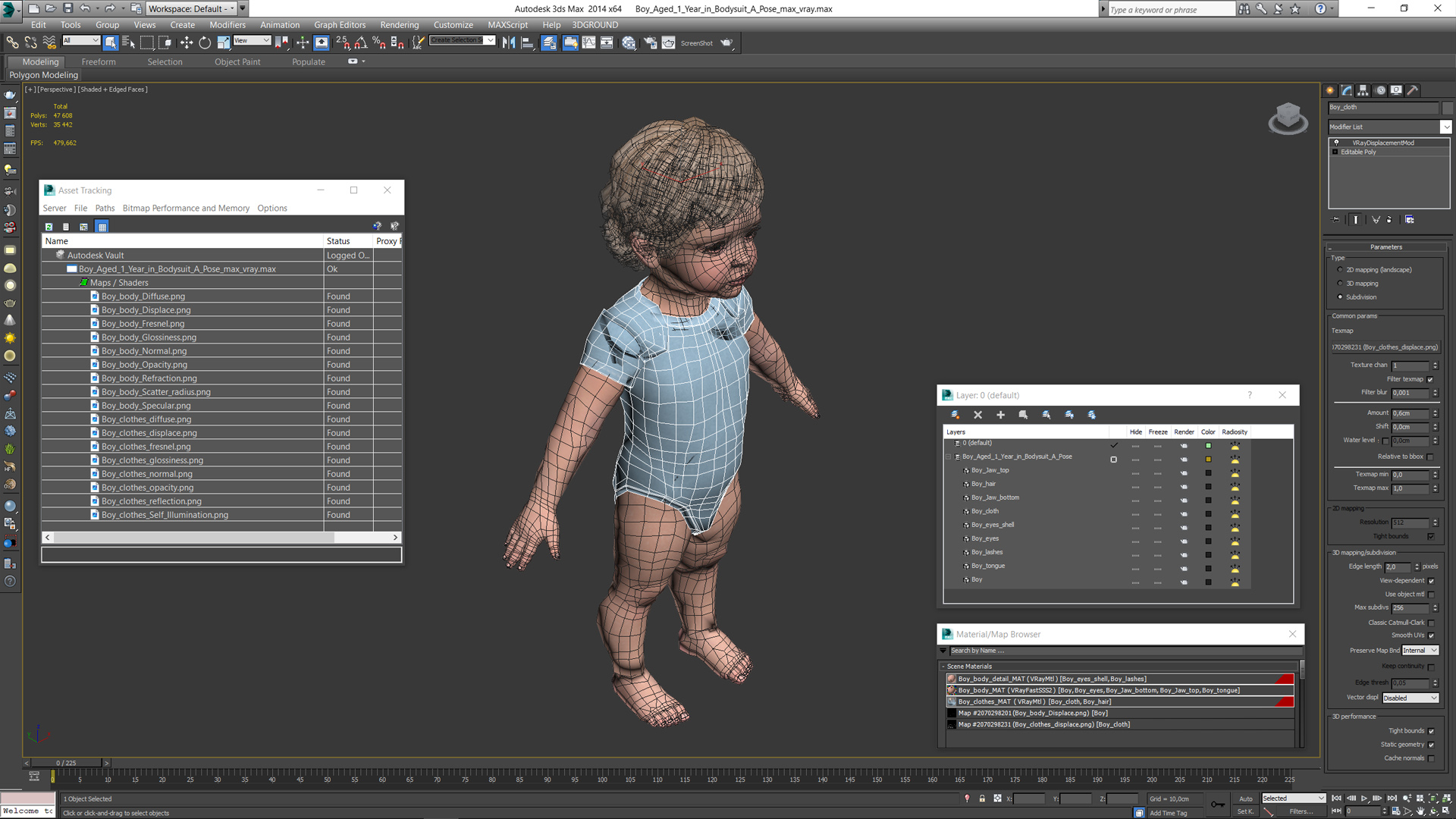 Boy Aged 1 Year in Bodysuit A-Pose 3D model