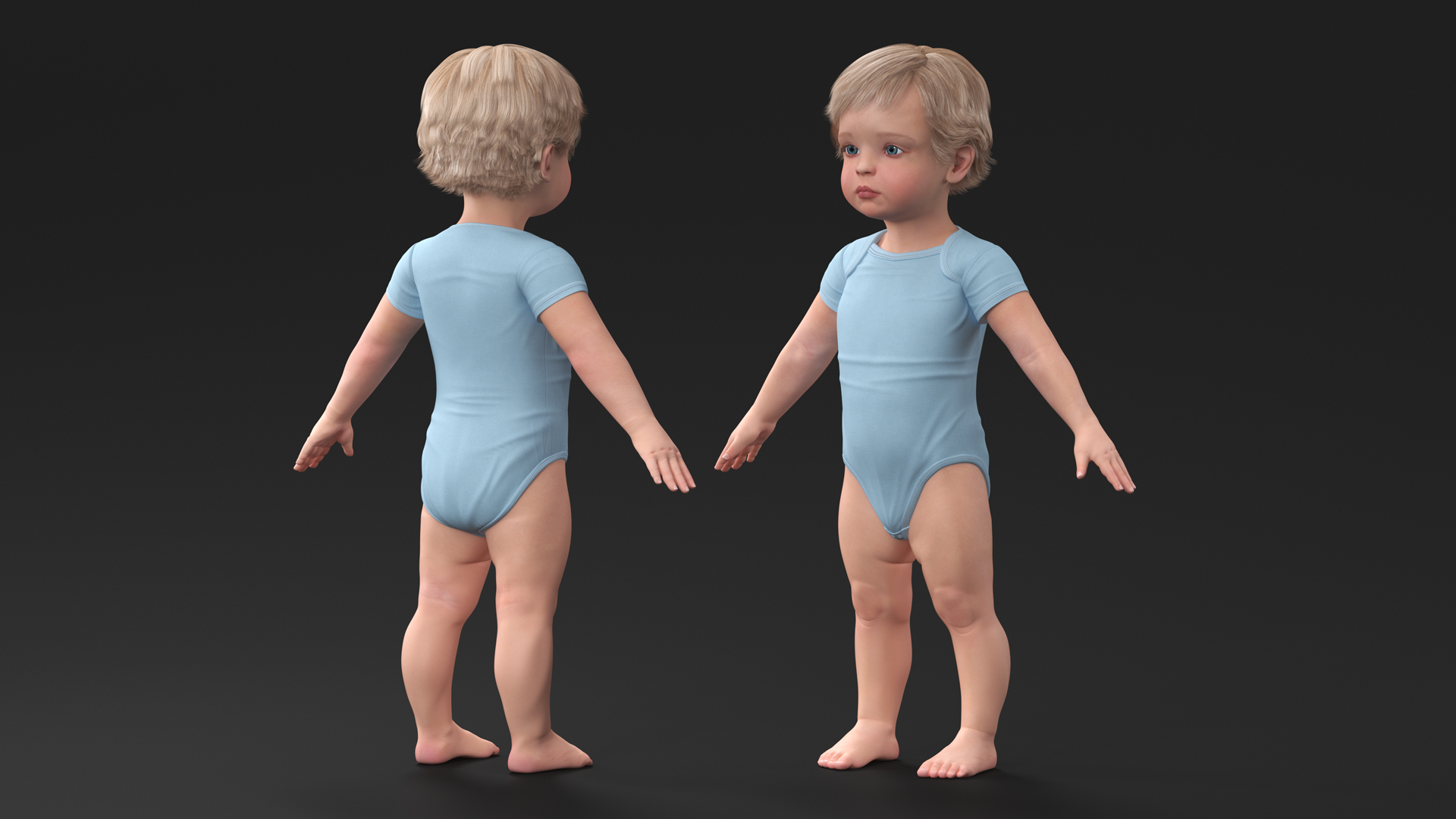 Boy Aged 1 Year in Bodysuit A-Pose 3D model