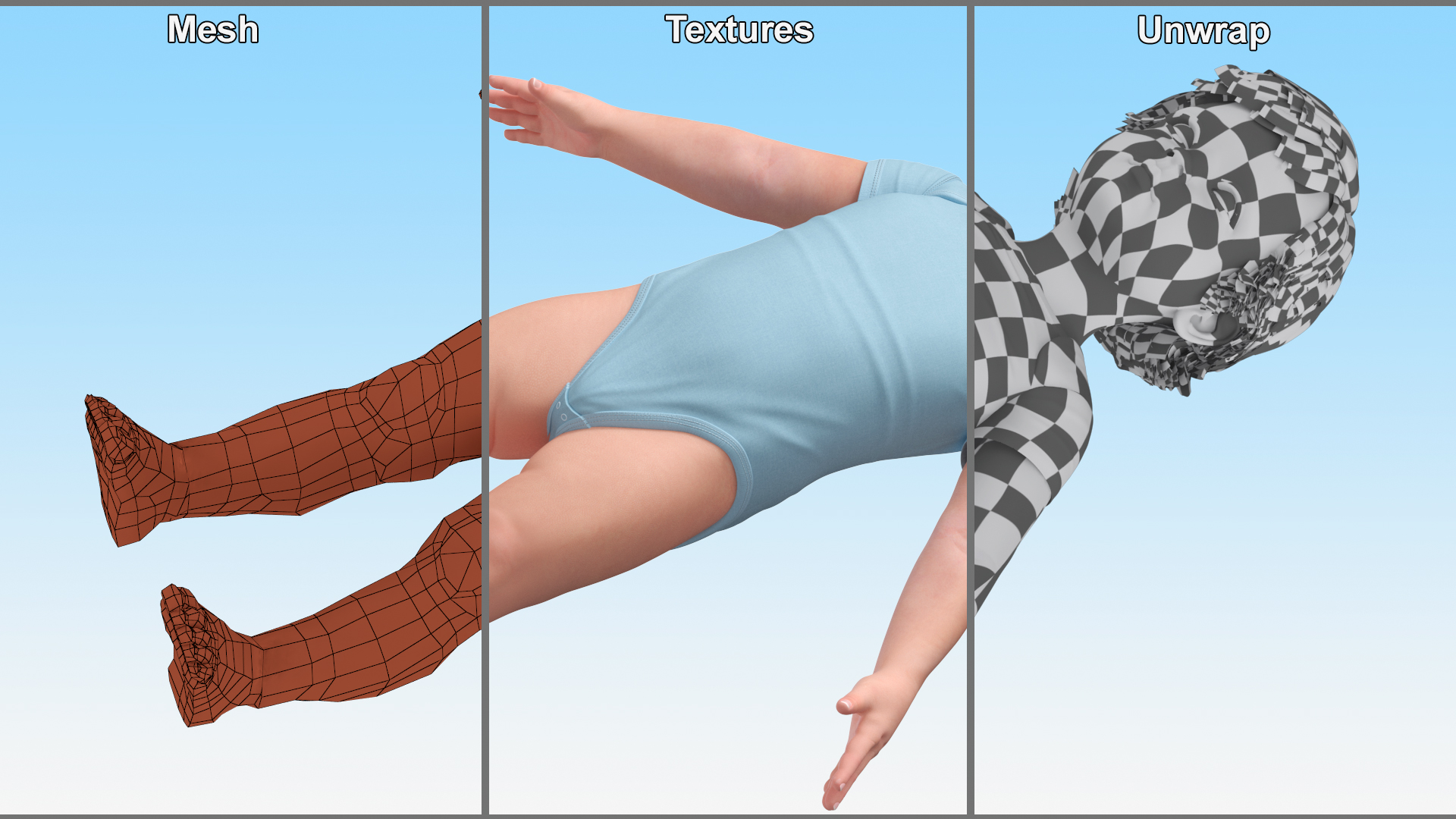 Boy Aged 1 Year in Bodysuit A-Pose 3D model
