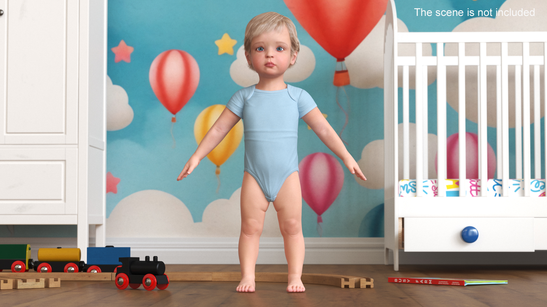 Boy Aged 1 Year in Bodysuit A-Pose 3D model