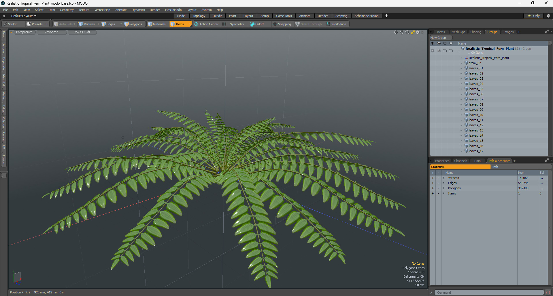 Realistic Tropical Fern Plant 3D model