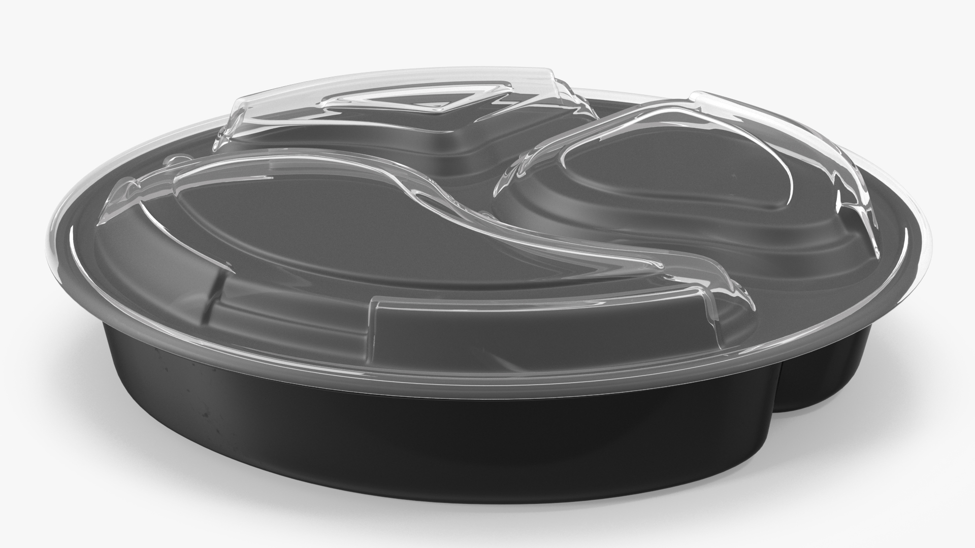 3D Round Takeout Food Container with 3 Compartments and Lid