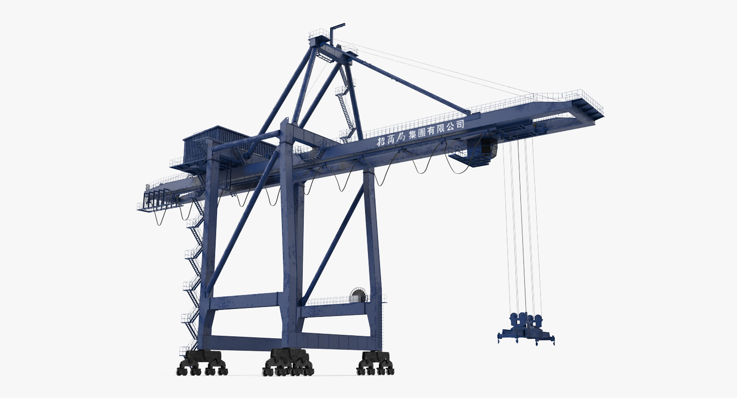 Container Crane Rigged Blue 3D