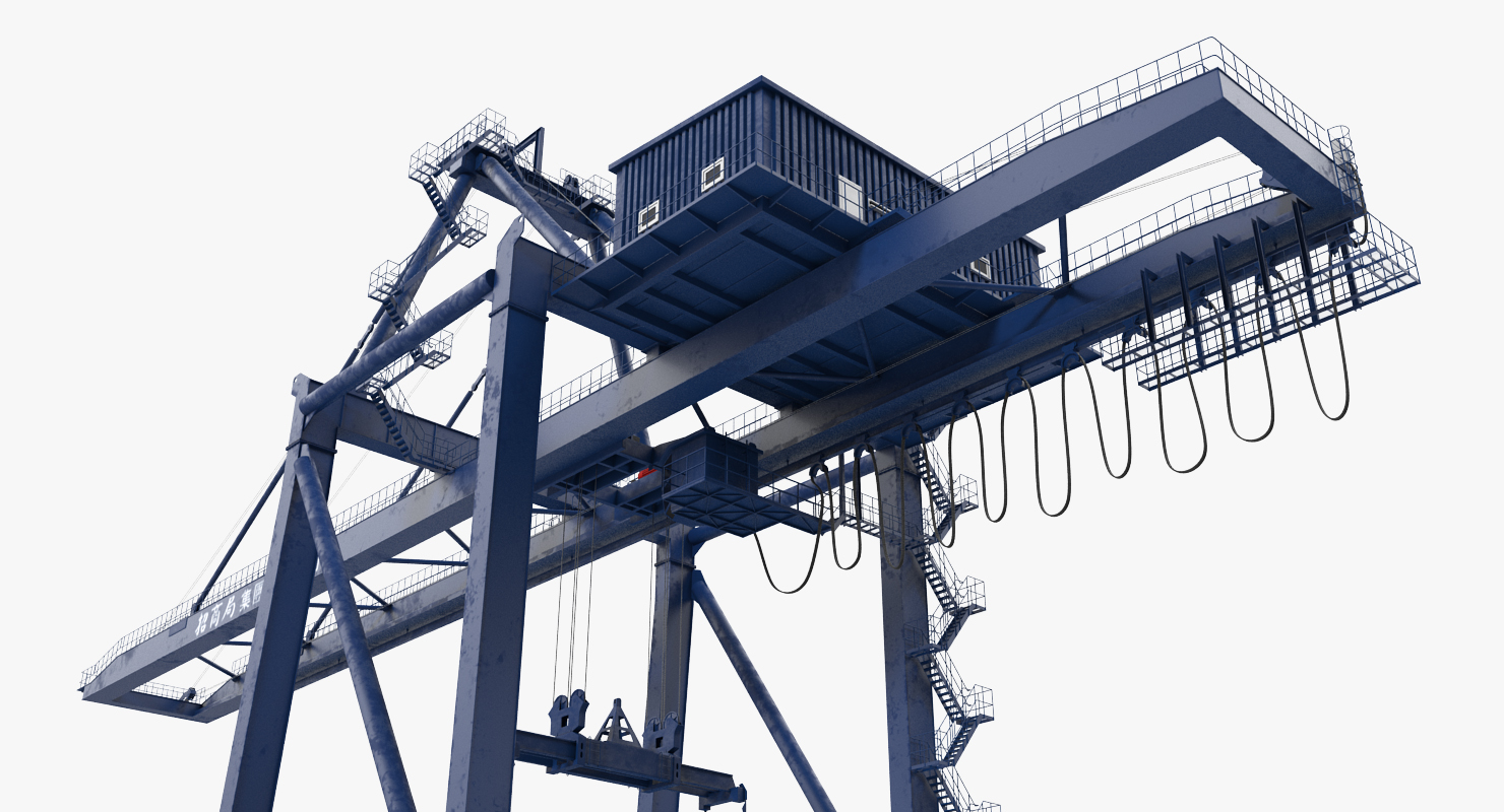 Container Crane Rigged Blue 3D