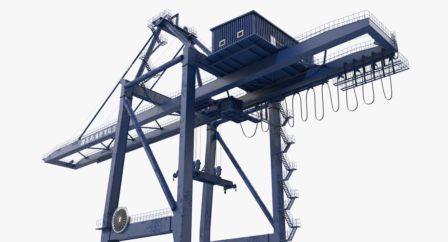 Container Crane Rigged Blue 3D
