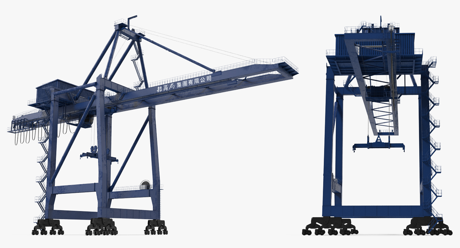 Container Crane Rigged Blue 3D