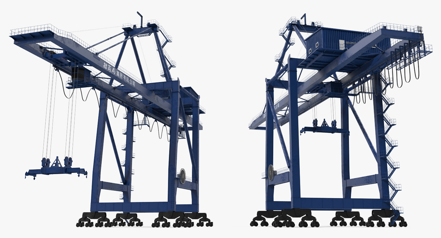 Container Crane Rigged Blue 3D