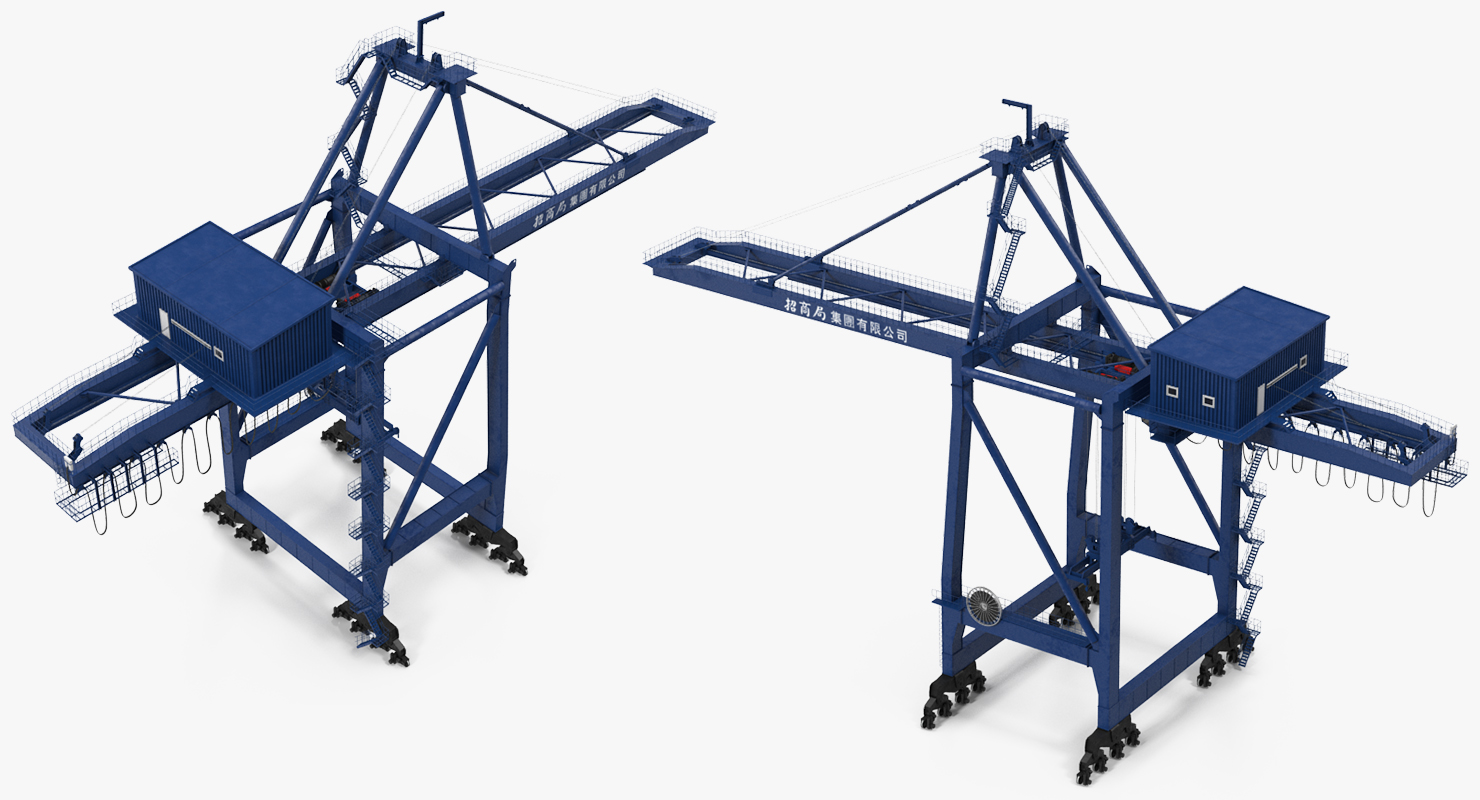 Container Crane Rigged Blue 3D