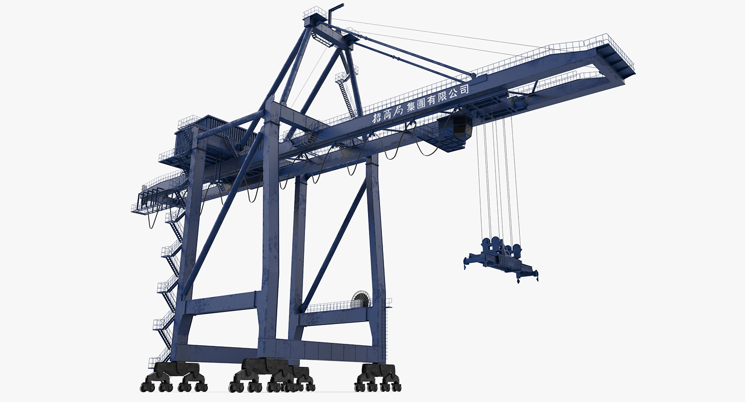 Container Crane Rigged Blue 3D