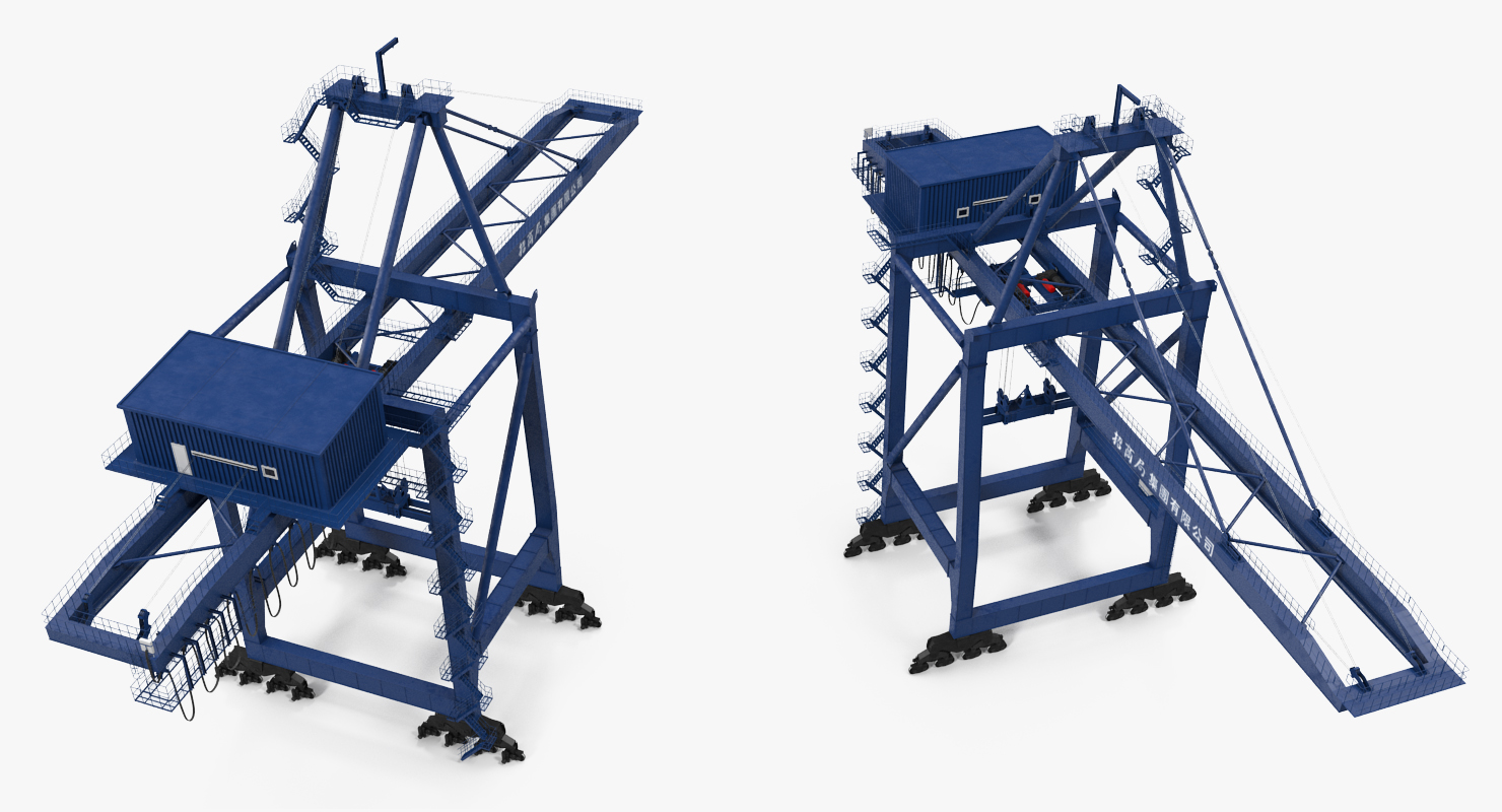 Container Crane Rigged Blue 3D