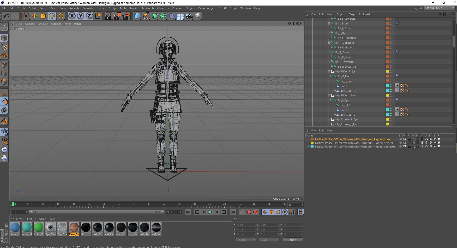 3D Tactical Police Officer Woman with Handgun Rigged for Cinema 4D model