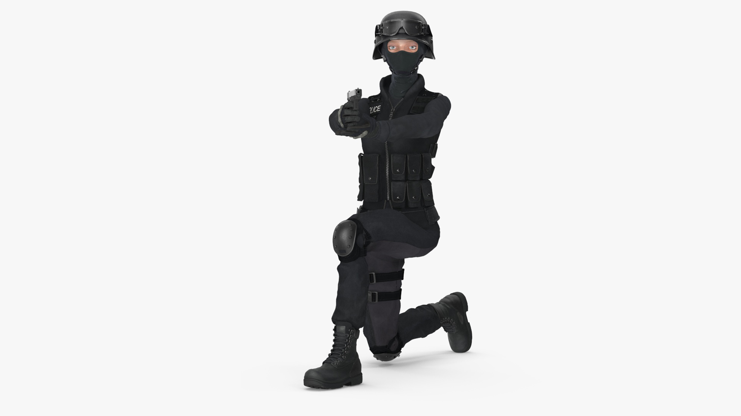 3D Tactical Police Officer Woman with Handgun Rigged for Cinema 4D model