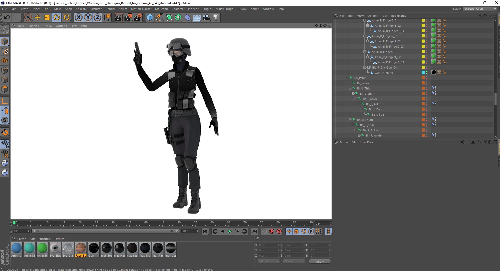 3D Tactical Police Officer Woman with Handgun Rigged for Cinema 4D model