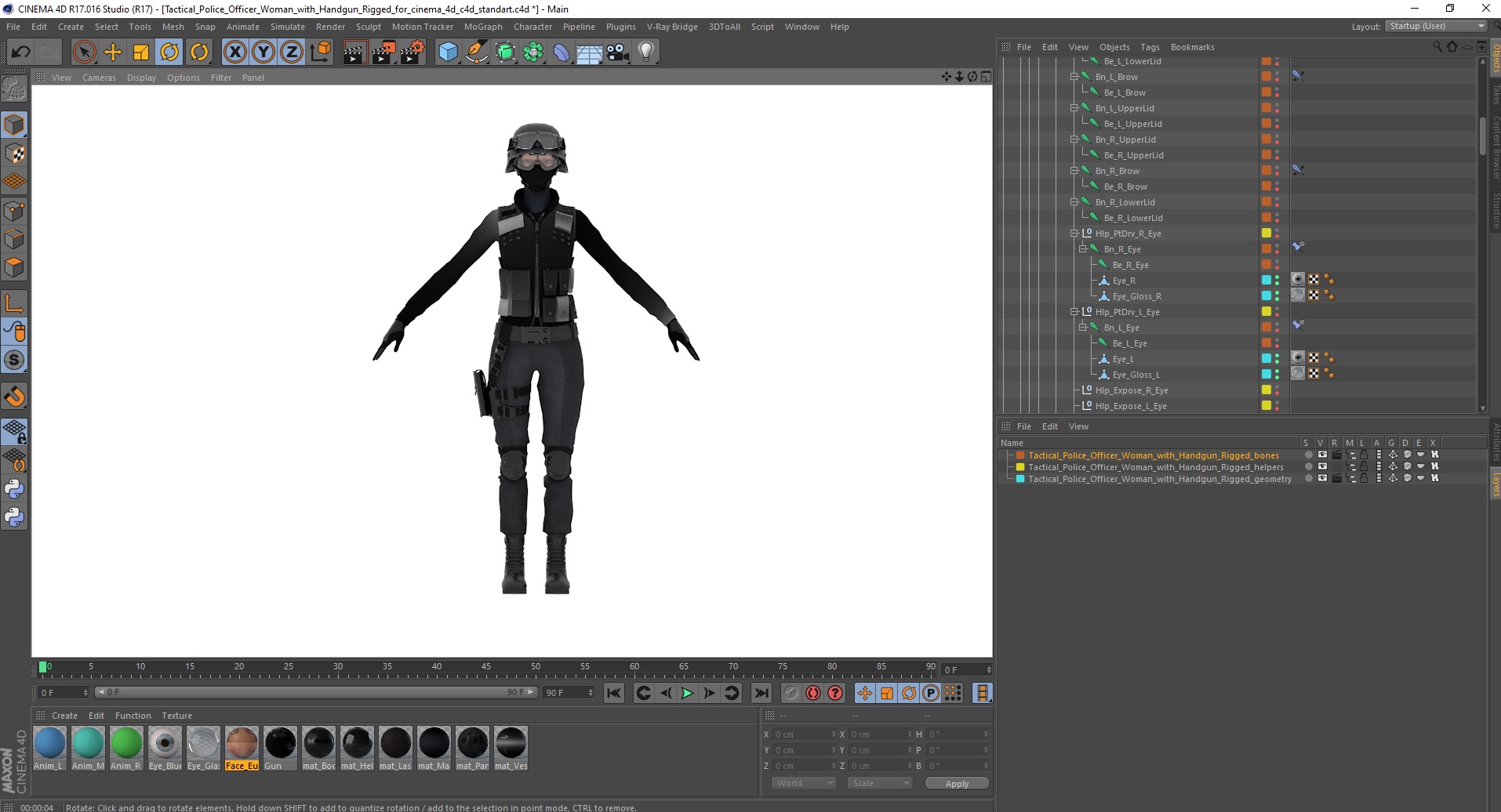 3D Tactical Police Officer Woman with Handgun Rigged for Cinema 4D model