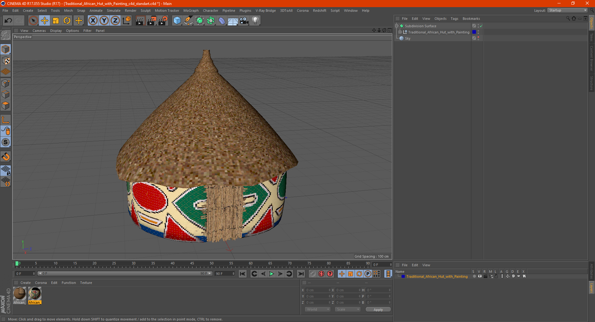 Traditional African Hut with Painting 3D