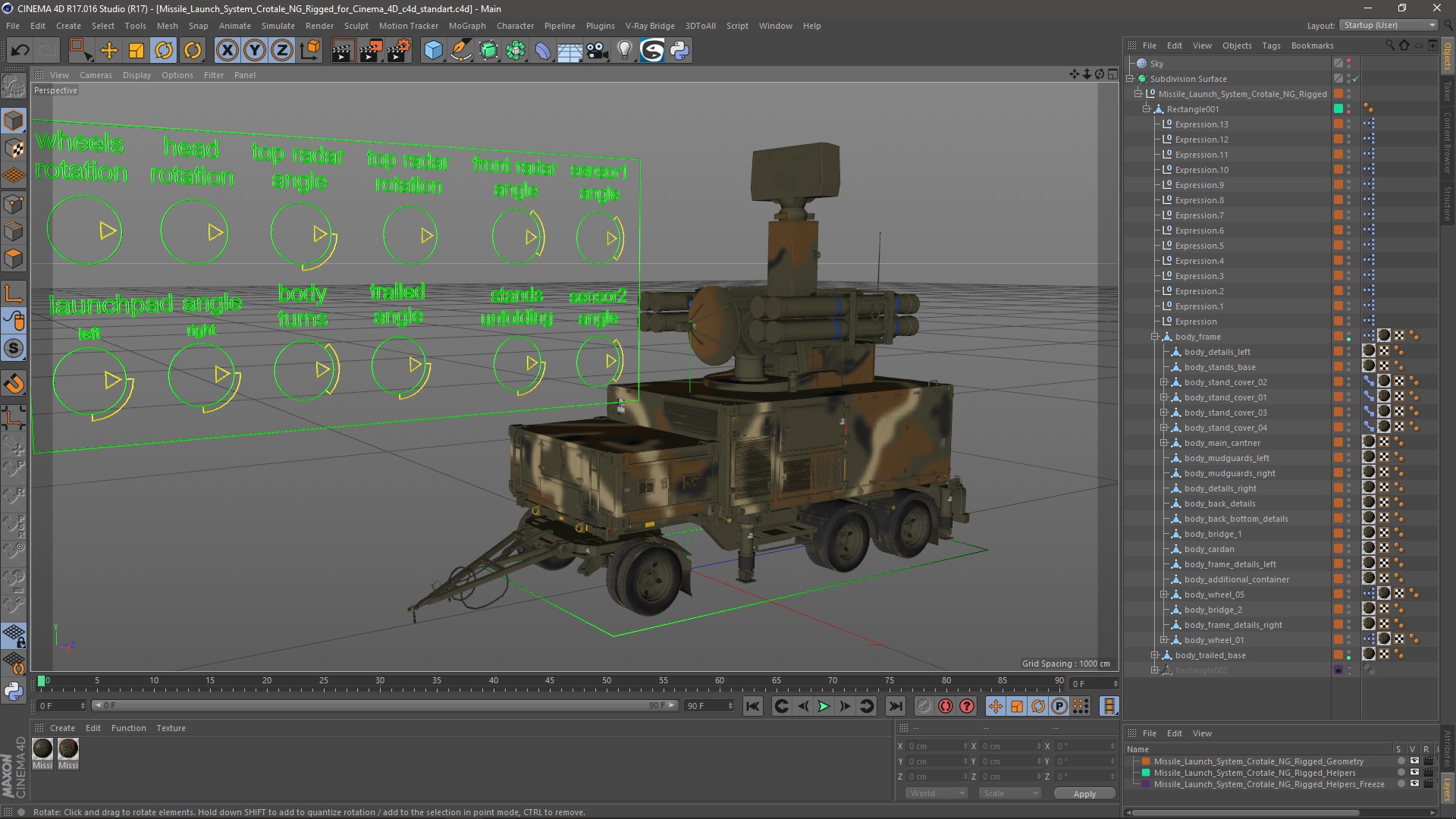 3D Missile Launch System Crotale NG Rigged for Cinema 4D model