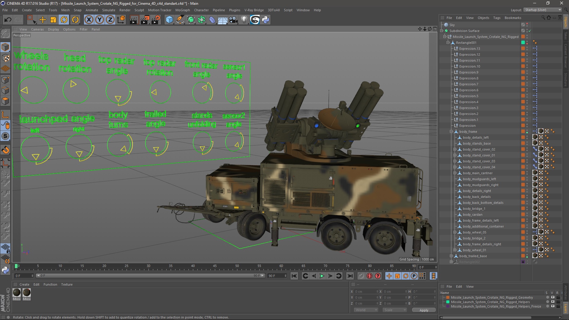 3D Missile Launch System Crotale NG Rigged for Cinema 4D model