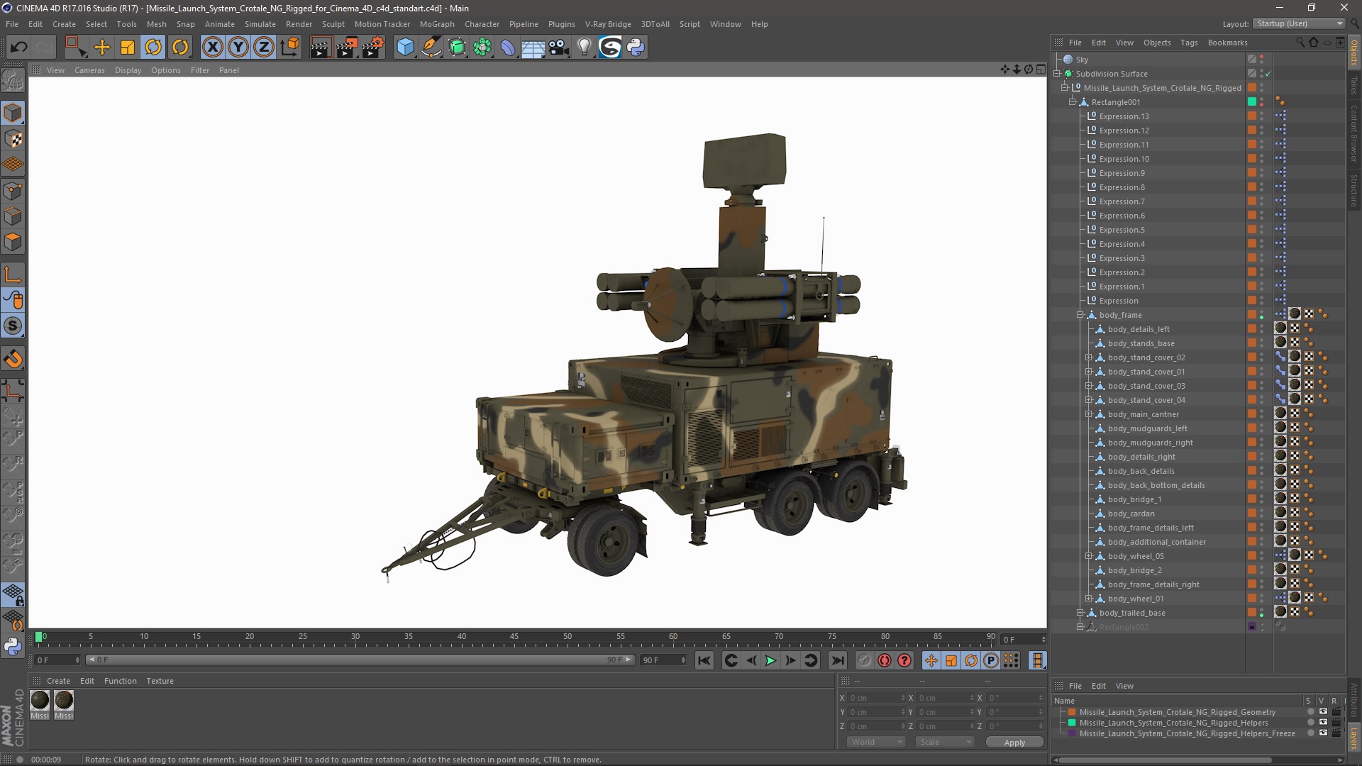 3D Missile Launch System Crotale NG Rigged for Cinema 4D model