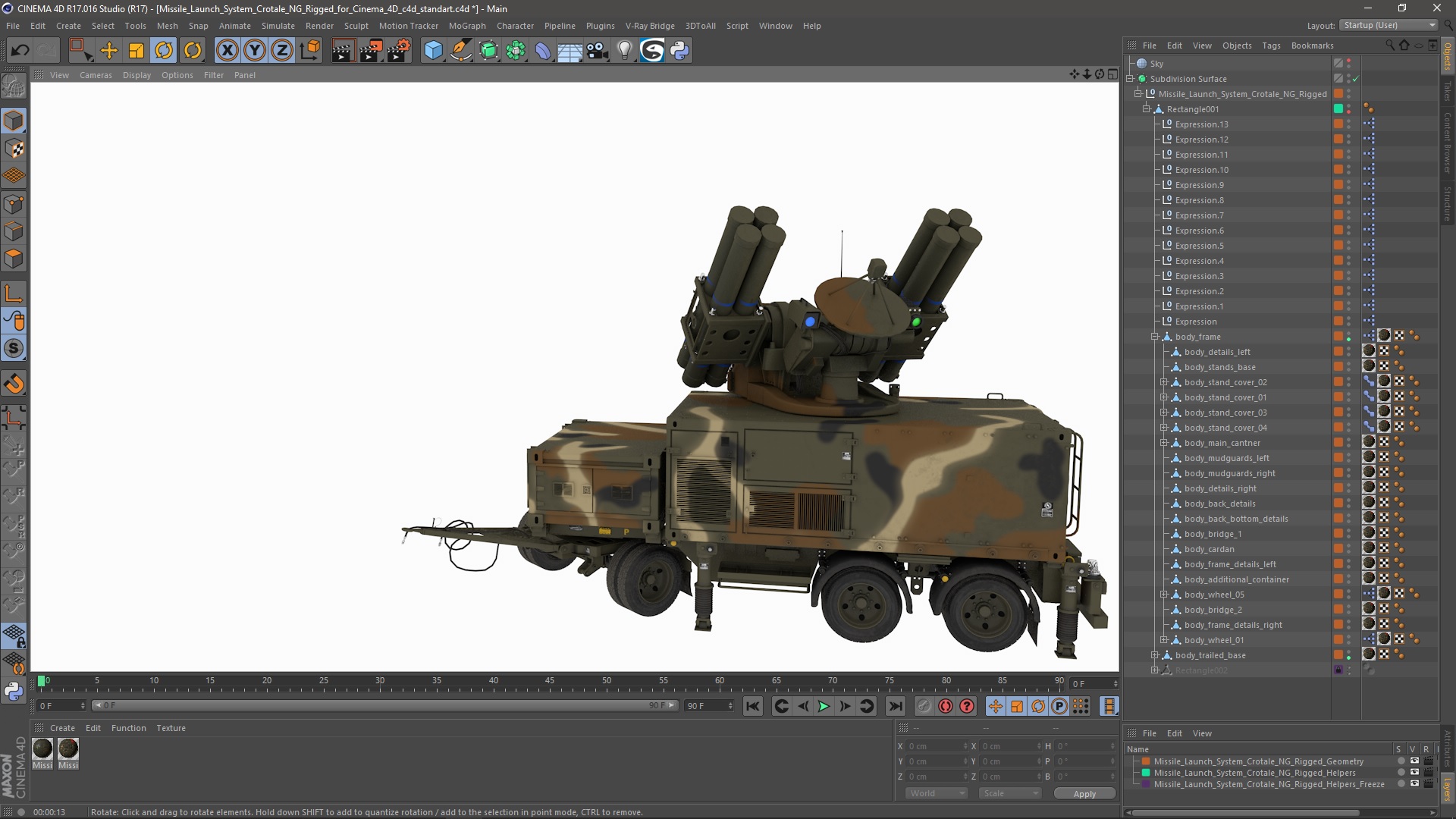3D Missile Launch System Crotale NG Rigged for Cinema 4D model