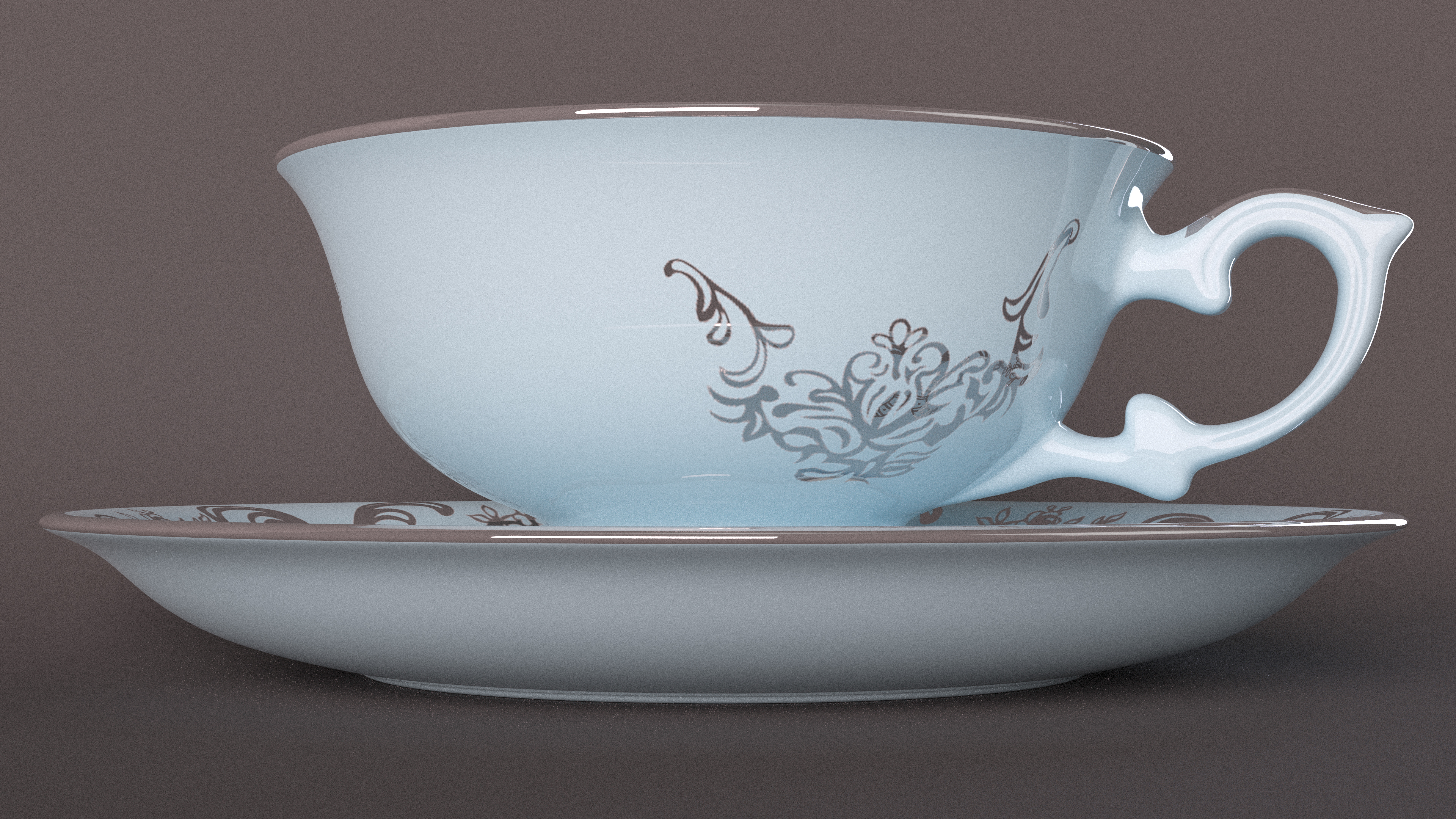 3D Cup of Tea in Vintage Blue Teacup model
