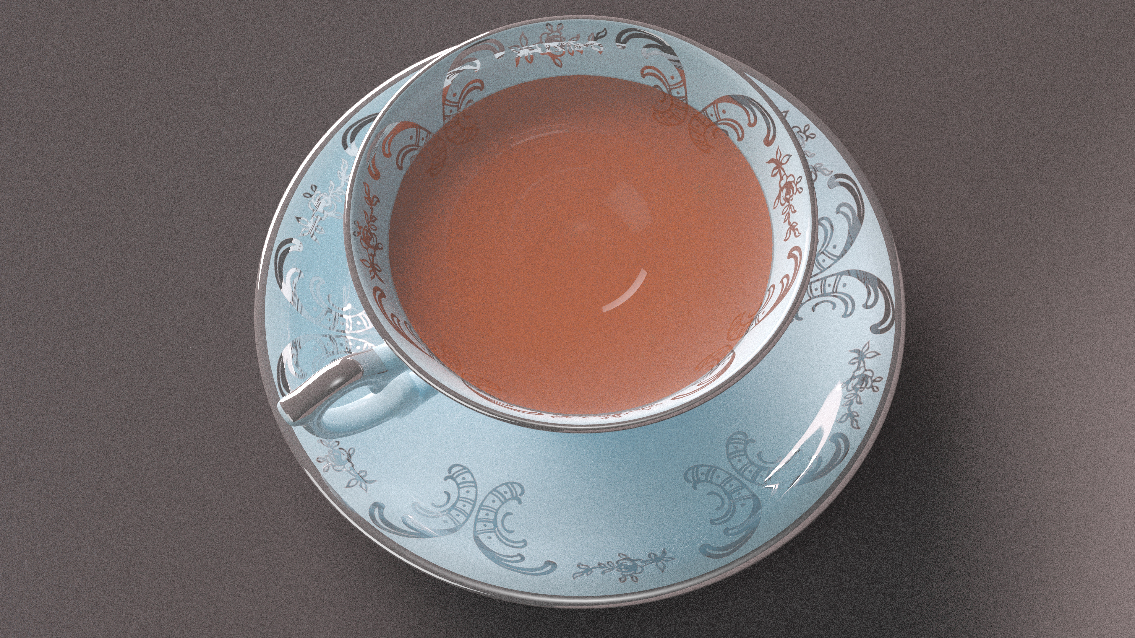 3D Cup of Tea in Vintage Blue Teacup model
