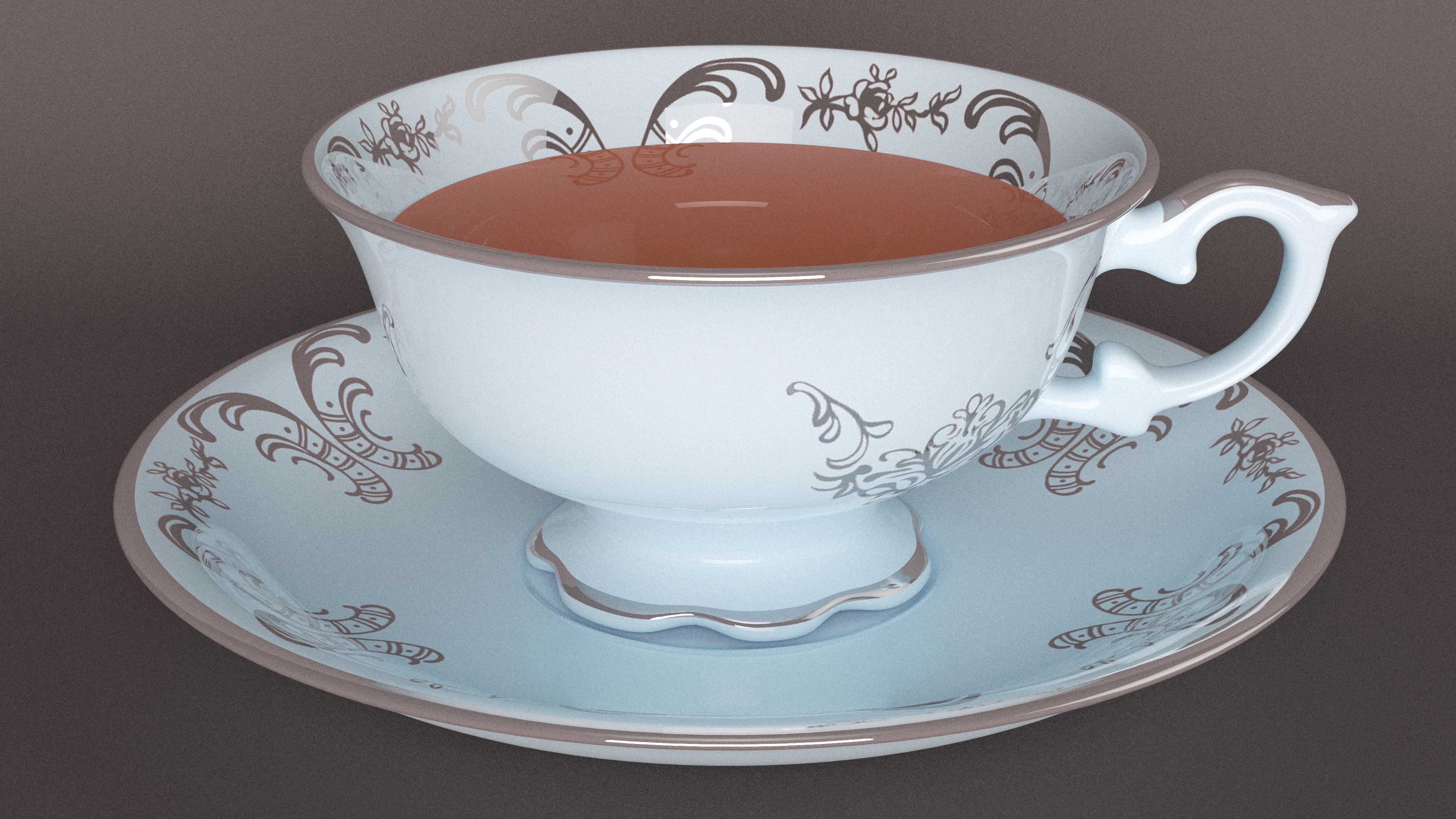 3D Cup of Tea in Vintage Blue Teacup model