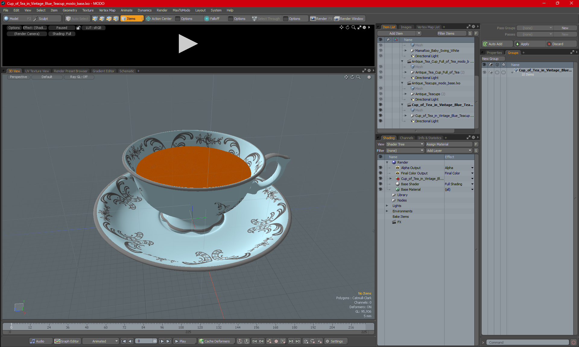 3D Cup of Tea in Vintage Blue Teacup model