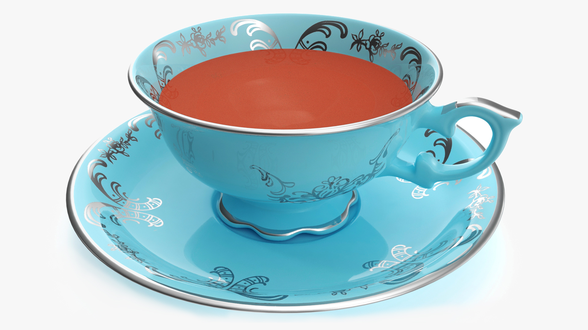 3D Cup of Tea in Vintage Blue Teacup model