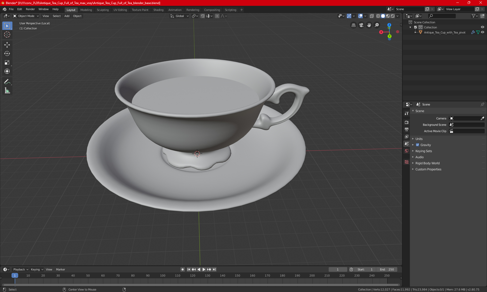 3D Cup of Tea in Vintage Blue Teacup model