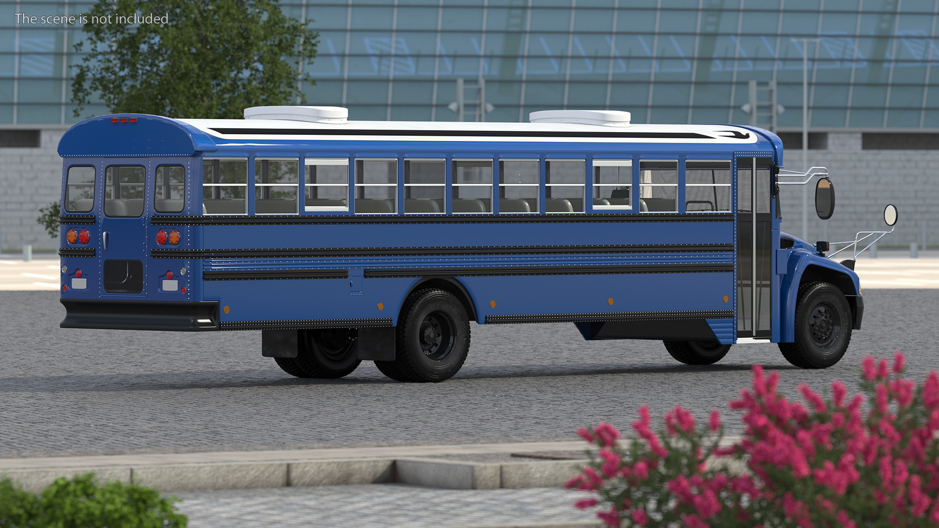 3D Blue Bird Commercial Bus Rigged
