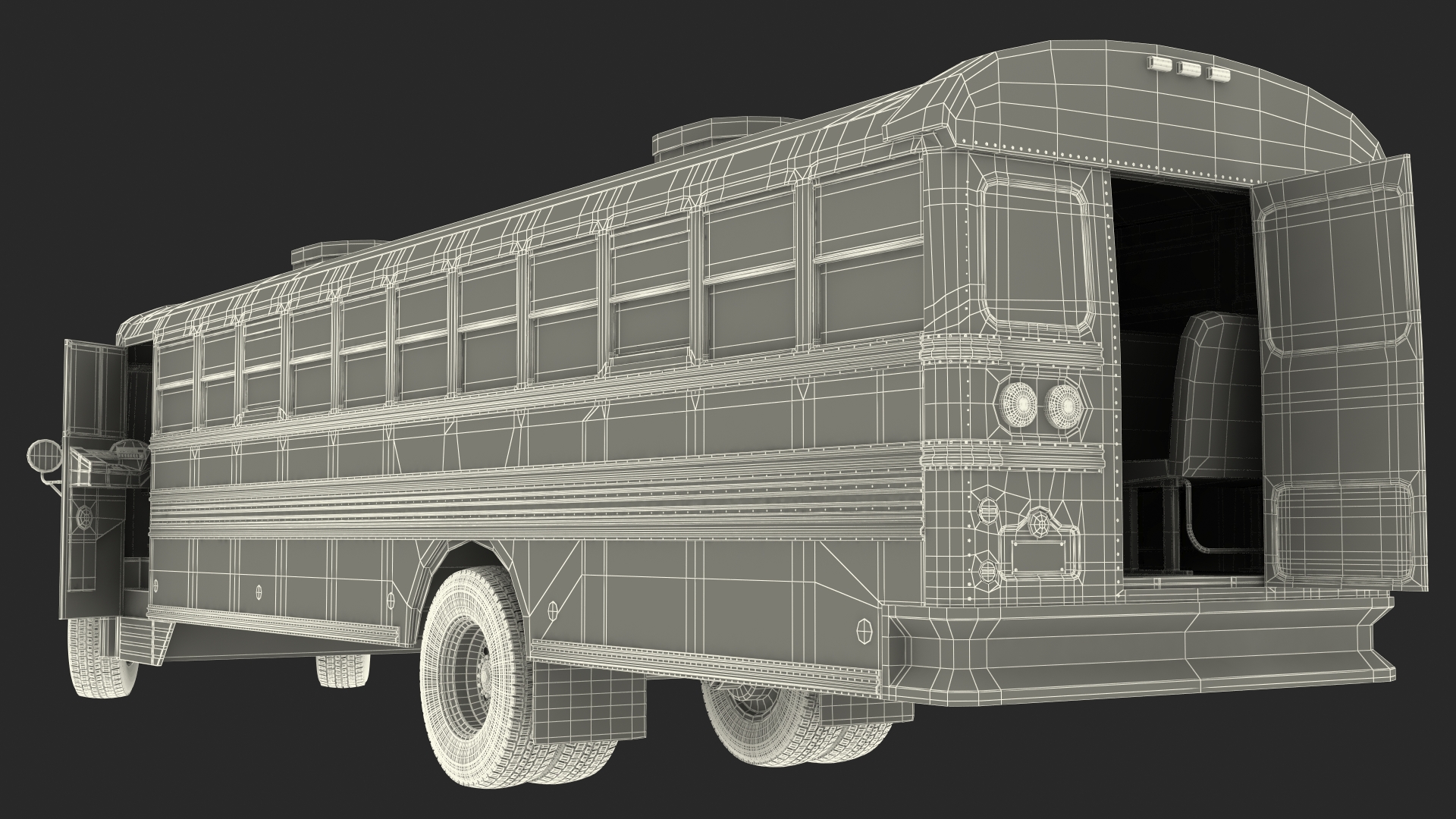 3D Blue Bird Commercial Bus Rigged