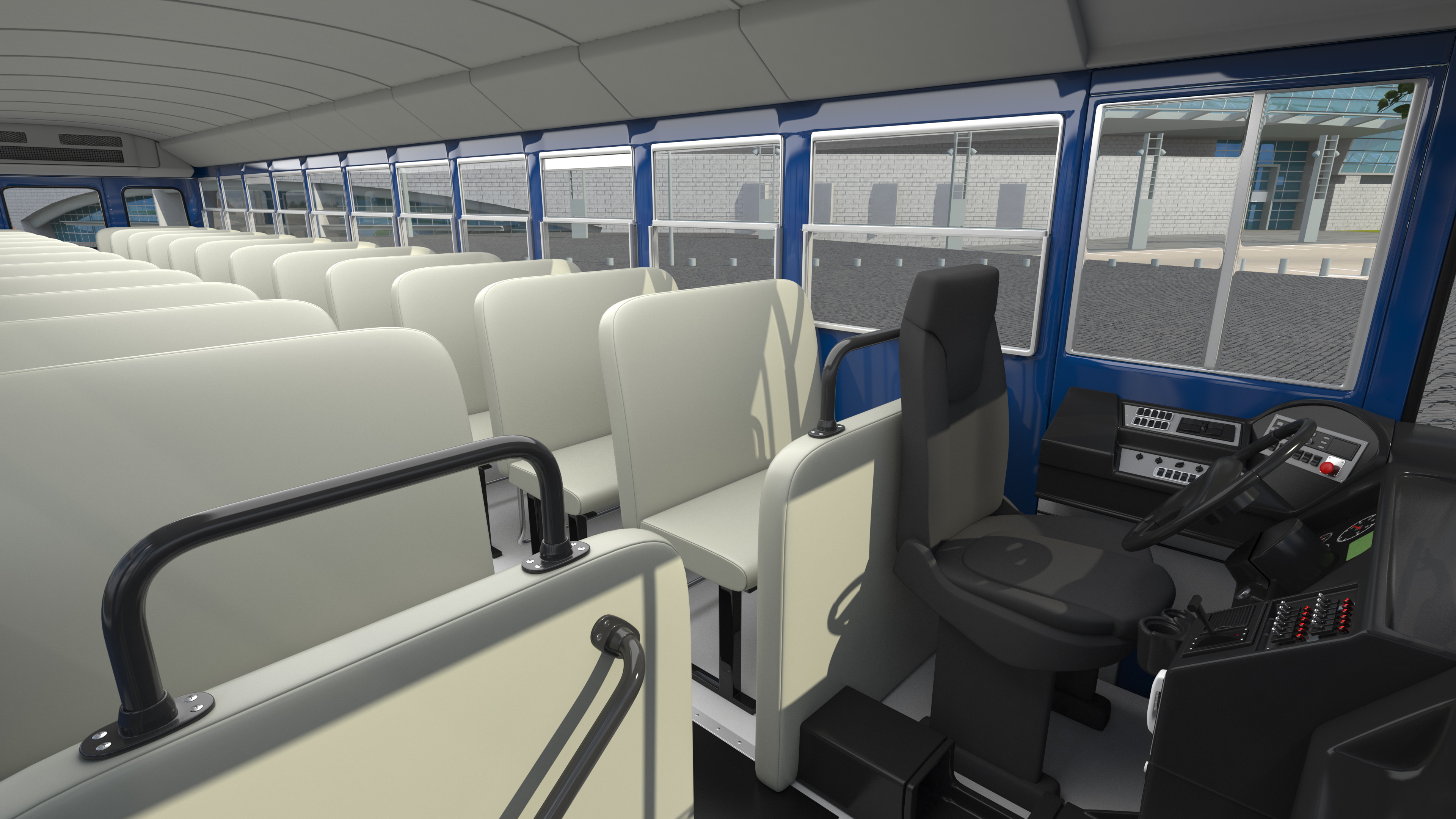 3D Blue Bird Commercial Bus Rigged