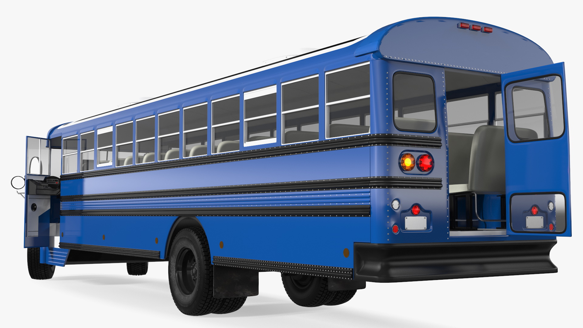 3D Blue Bird Commercial Bus Rigged