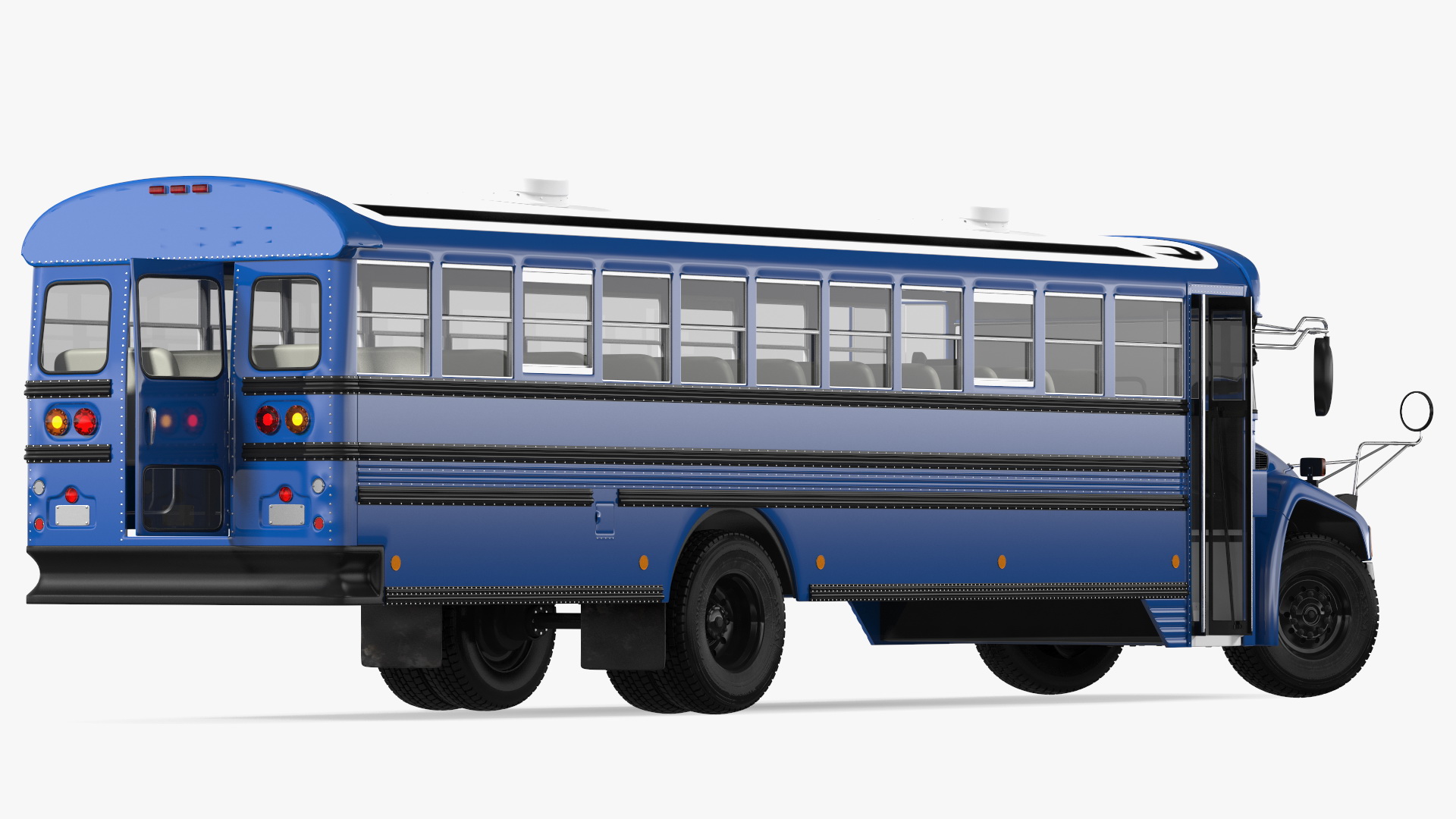 3D Blue Bird Commercial Bus Rigged