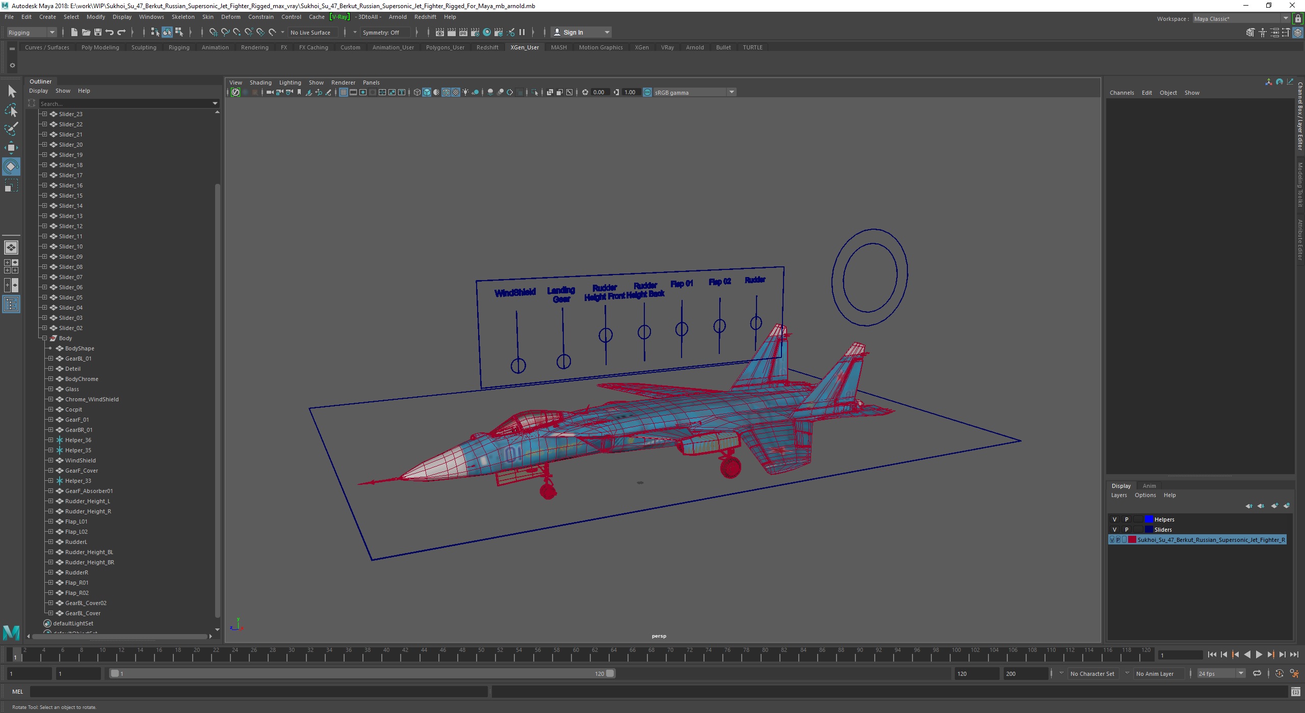 3D Sukhoi Su 47 Berkut Russian Supersonic Jet Fighter Rigged for Maya