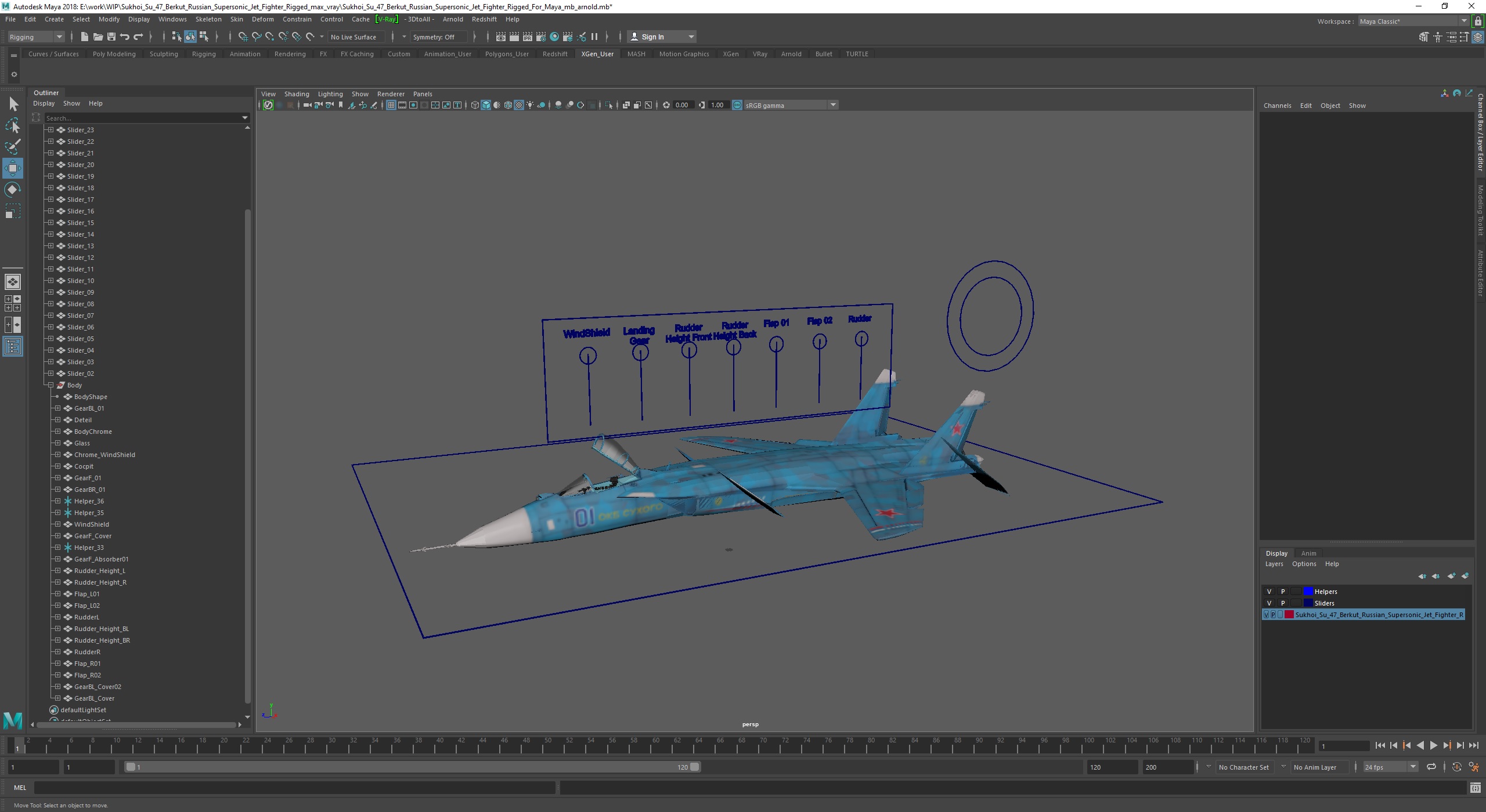 3D Sukhoi Su 47 Berkut Russian Supersonic Jet Fighter Rigged for Maya