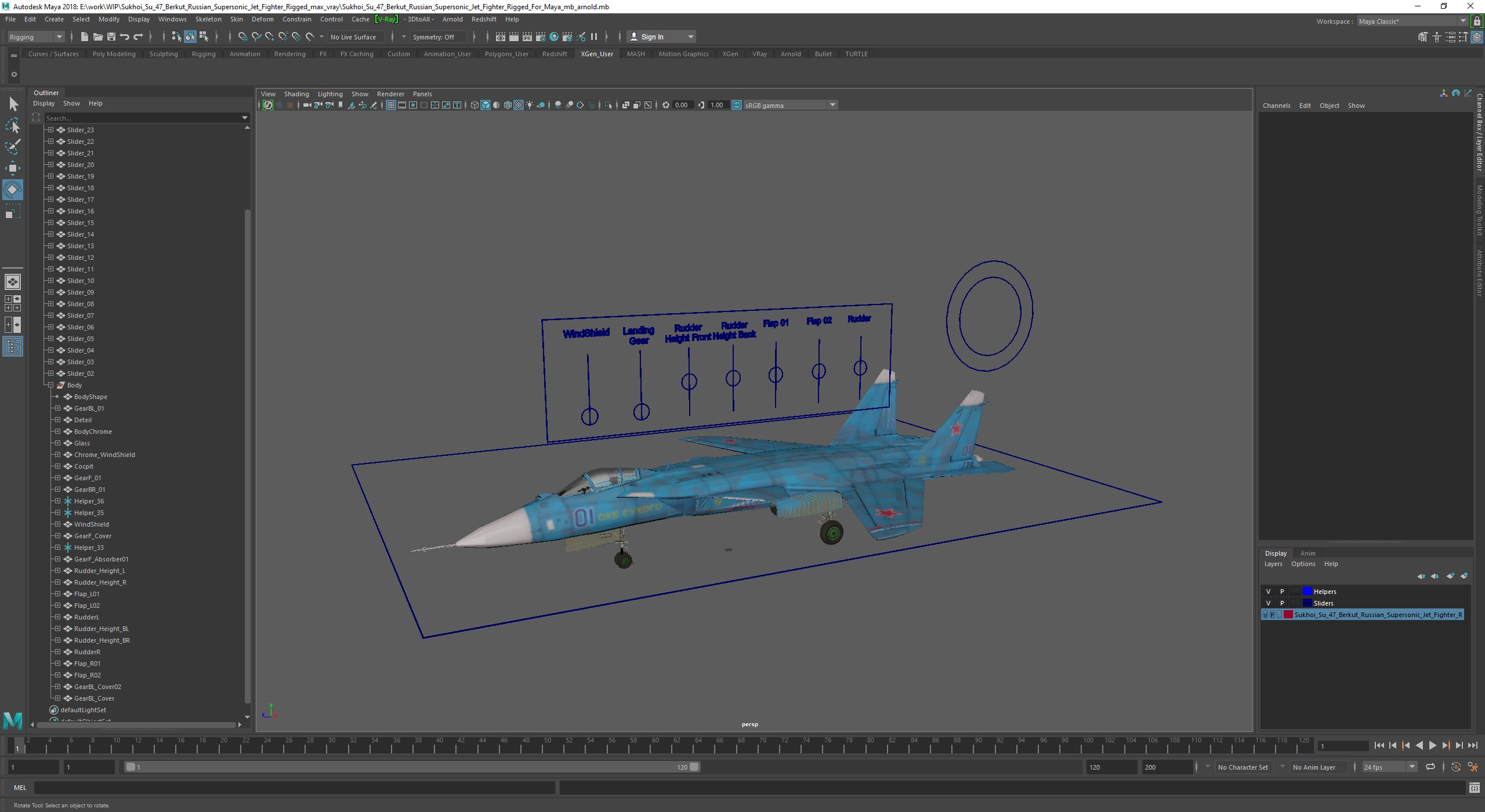 3D Sukhoi Su 47 Berkut Russian Supersonic Jet Fighter Rigged for Maya