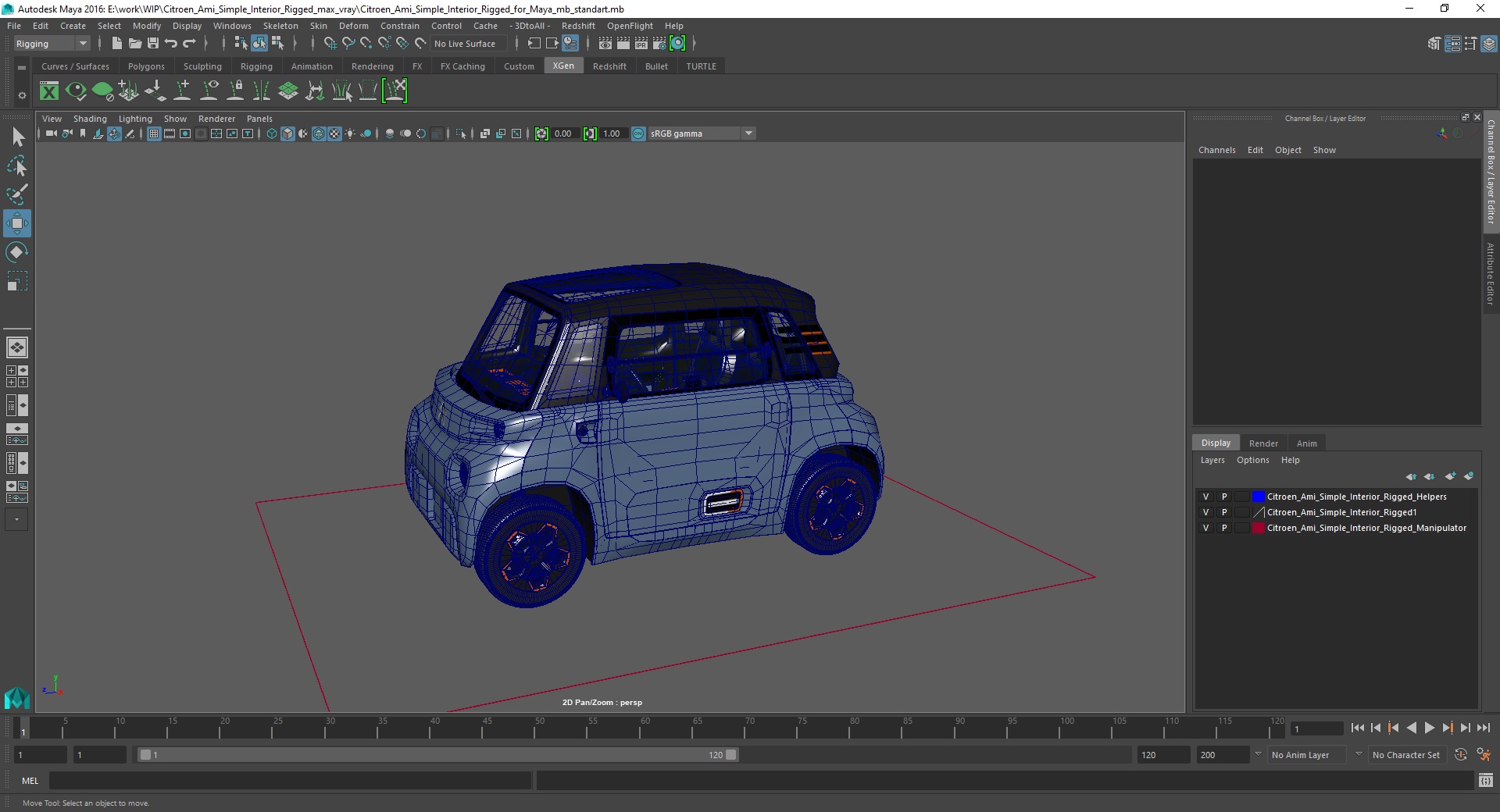 3D Citroen Ami Simple Interior Rigged for Maya model
