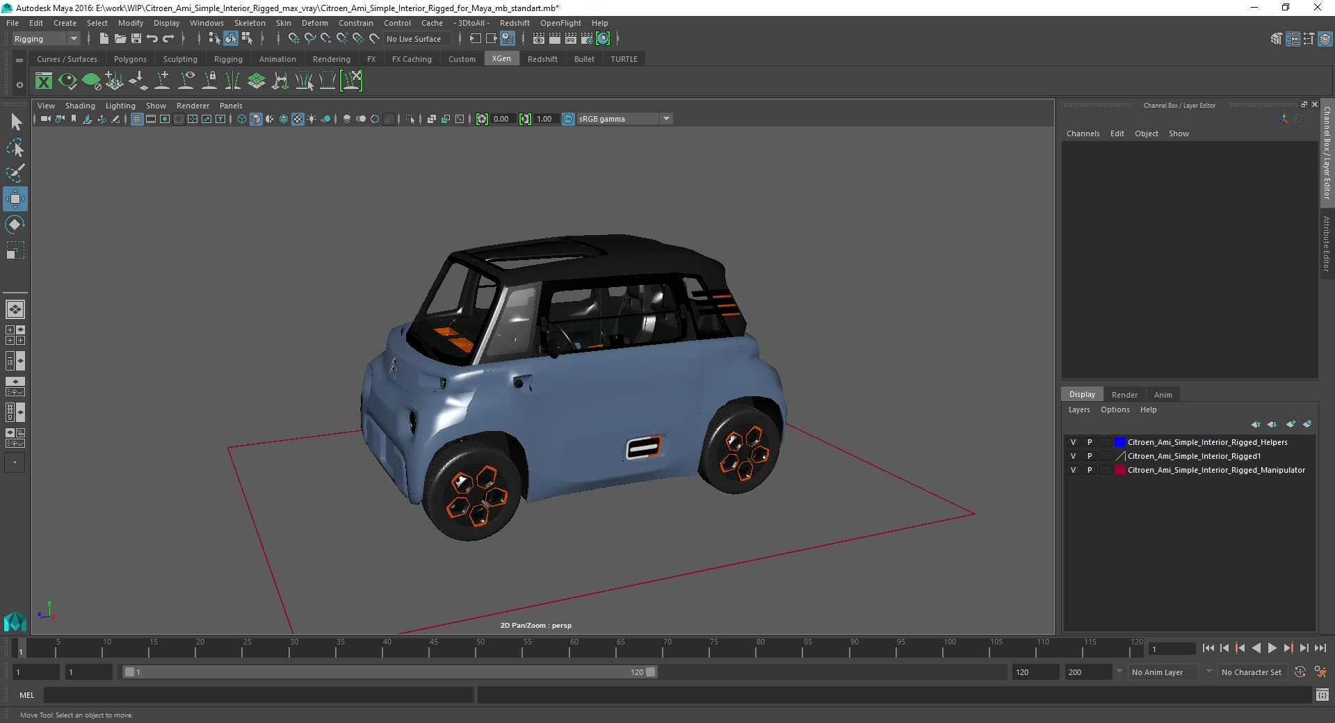 3D Citroen Ami Simple Interior Rigged for Maya model