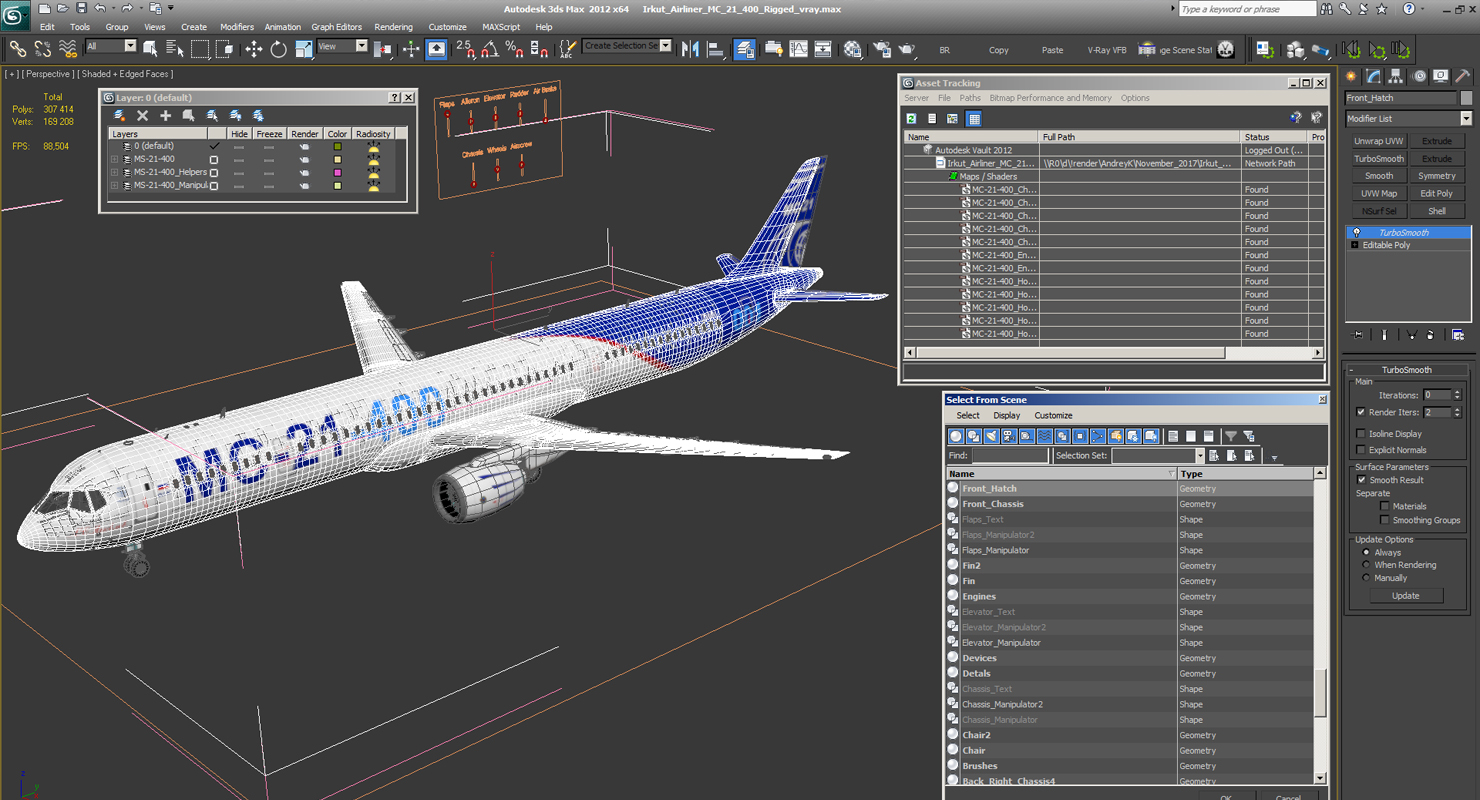 3D Irkut Airliner MC 21 400 Rigged
